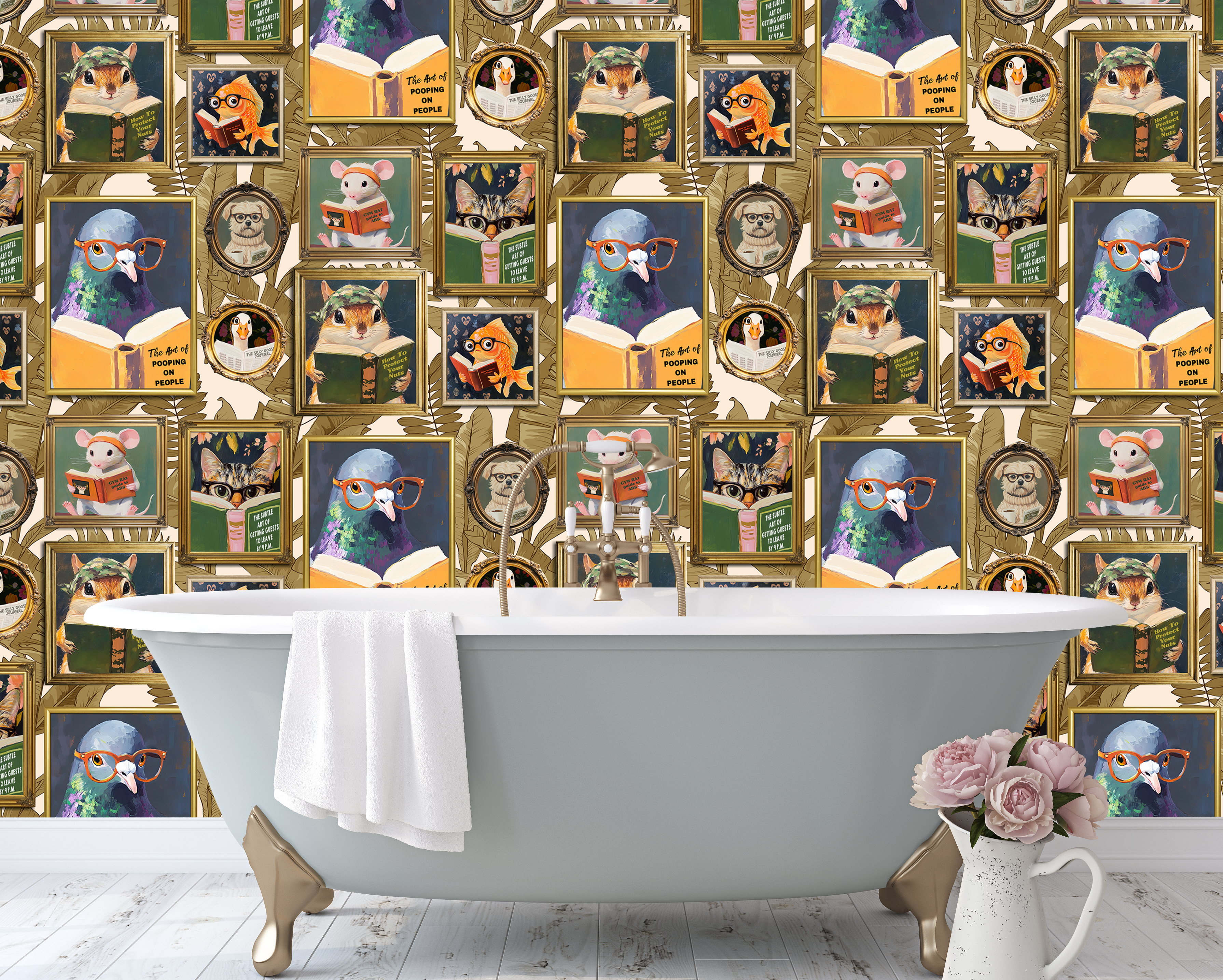 Whimsical Animals Reading Wallpaper - Ivory - Image 3 by RebelMod