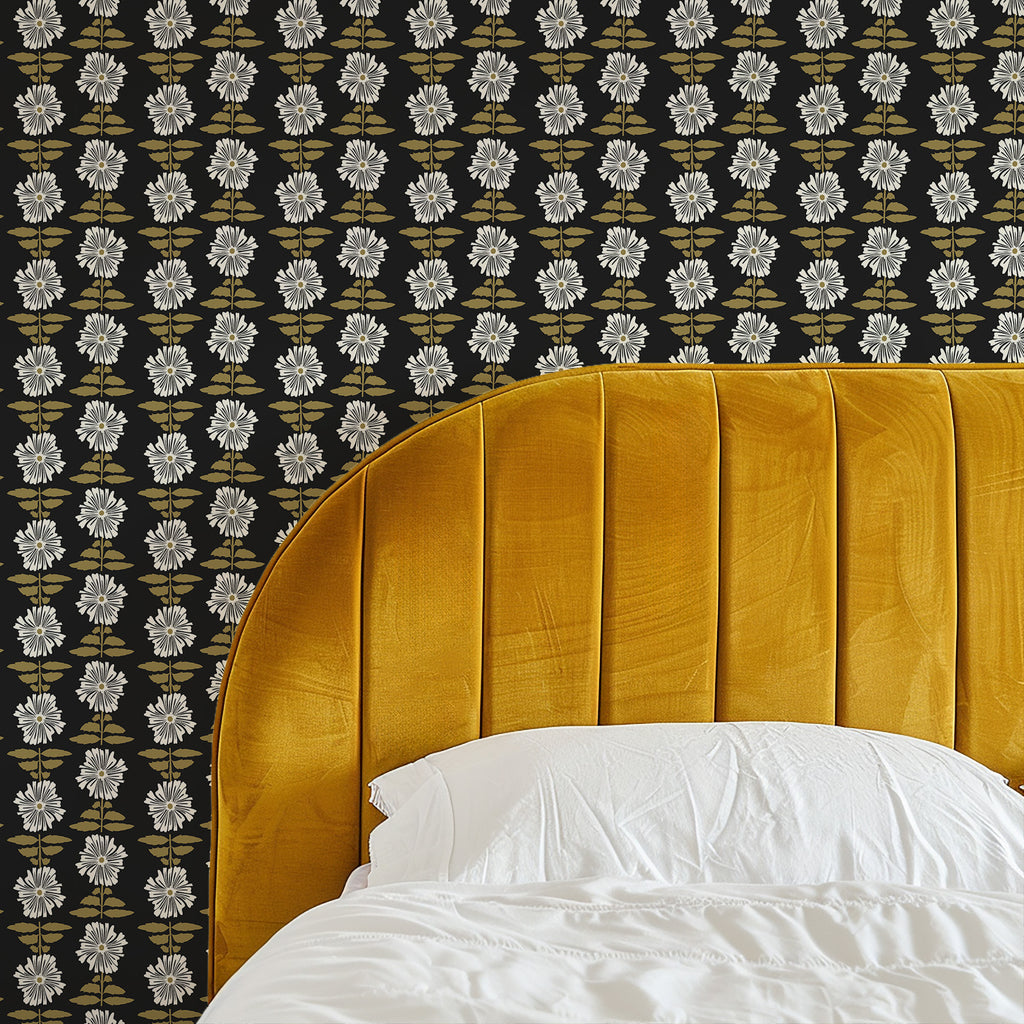 Vibrant Retro Floral Wallpaper - Charcoal Background