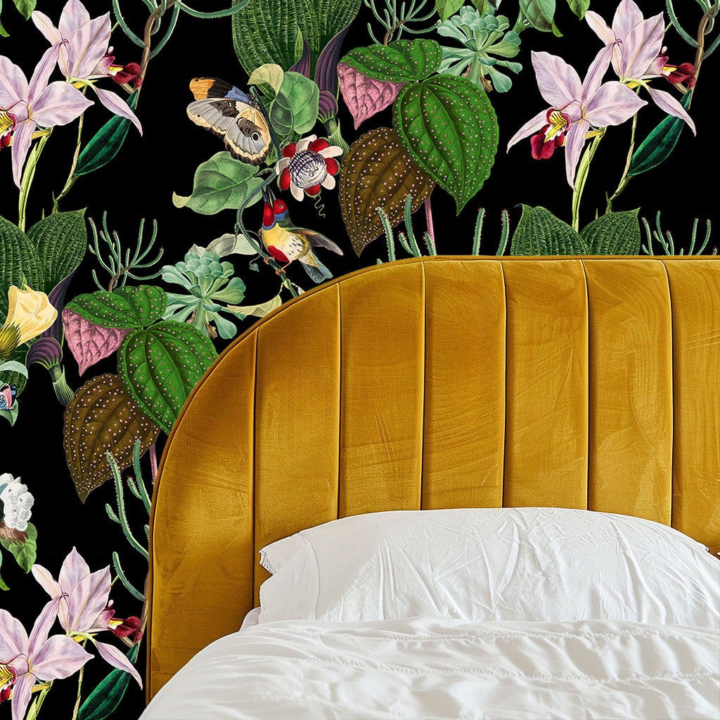 Botanical Birds Wildlife Wallpaper - Black - Image 3 by RebelMod