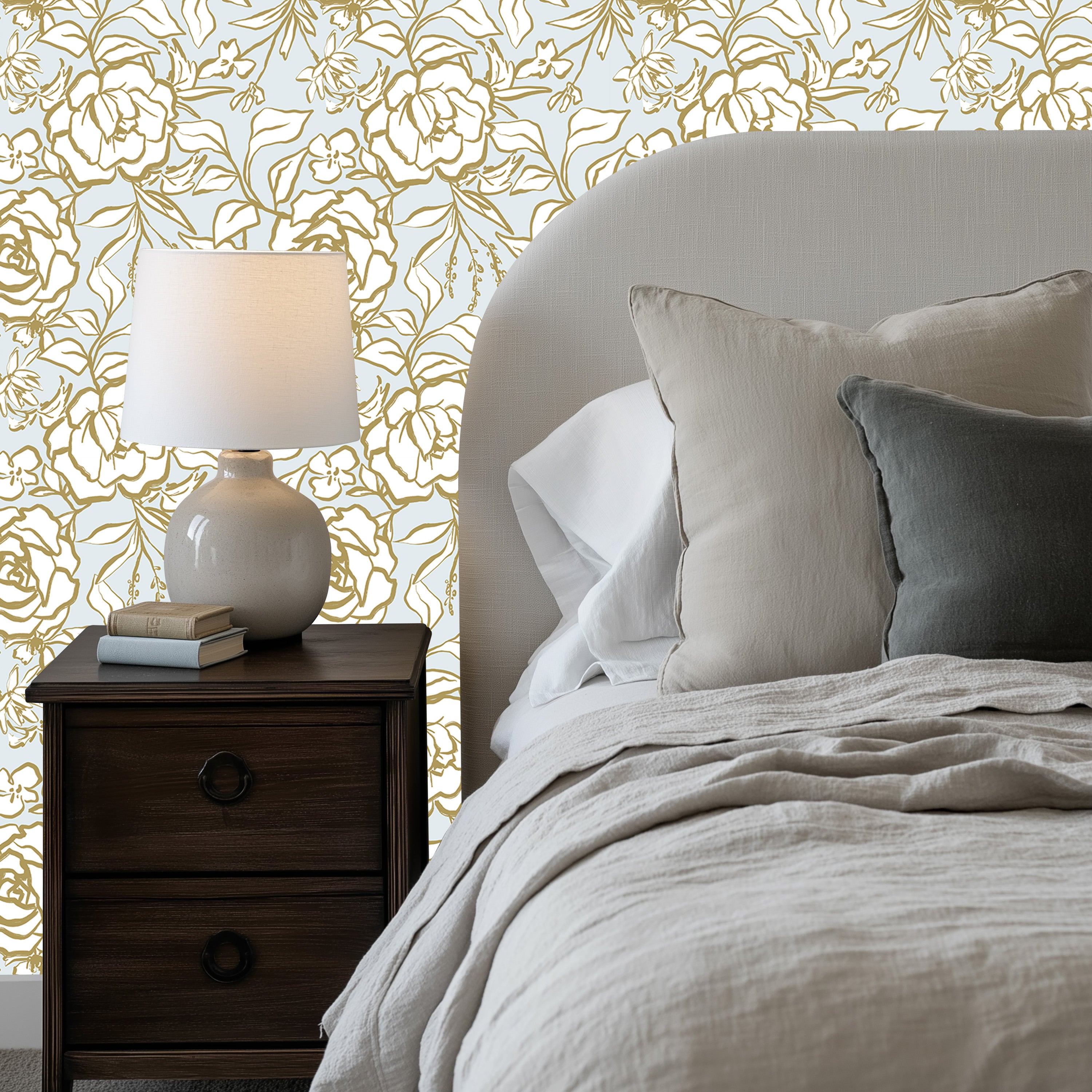 Floral Ink Wallpaper in Light Blue and Gold - Image 8 by RebelMod