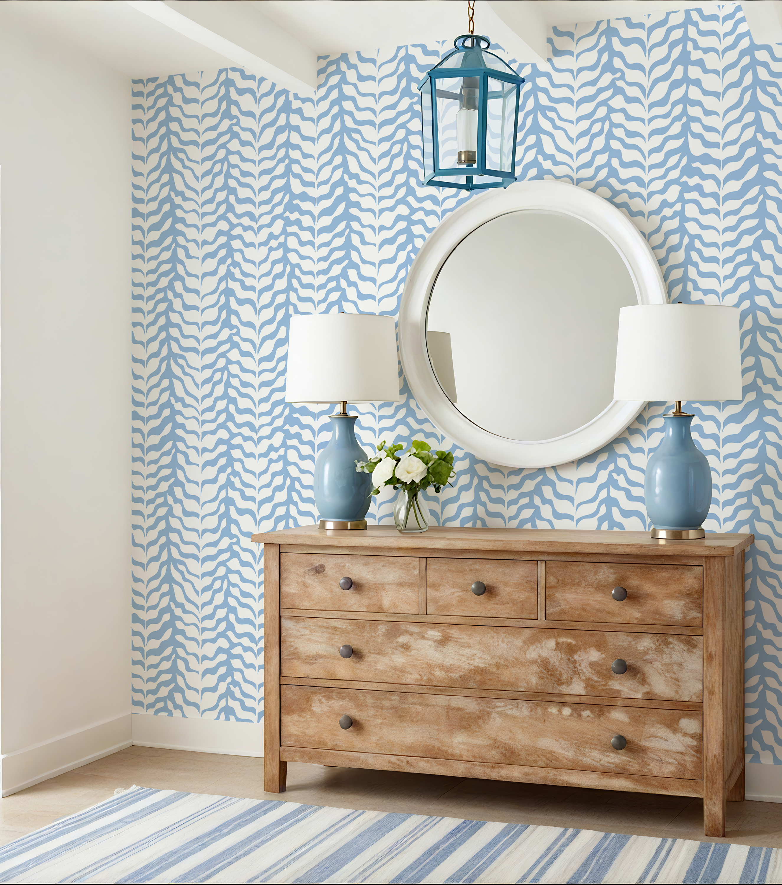 Boho Garden Blue Trellis Botanical - Wallpaper