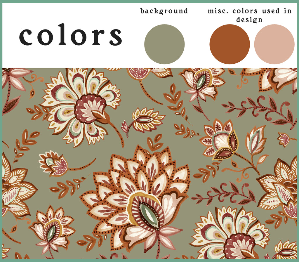 Bohemian Whimsy Floral - Muted Olive Wallpaper