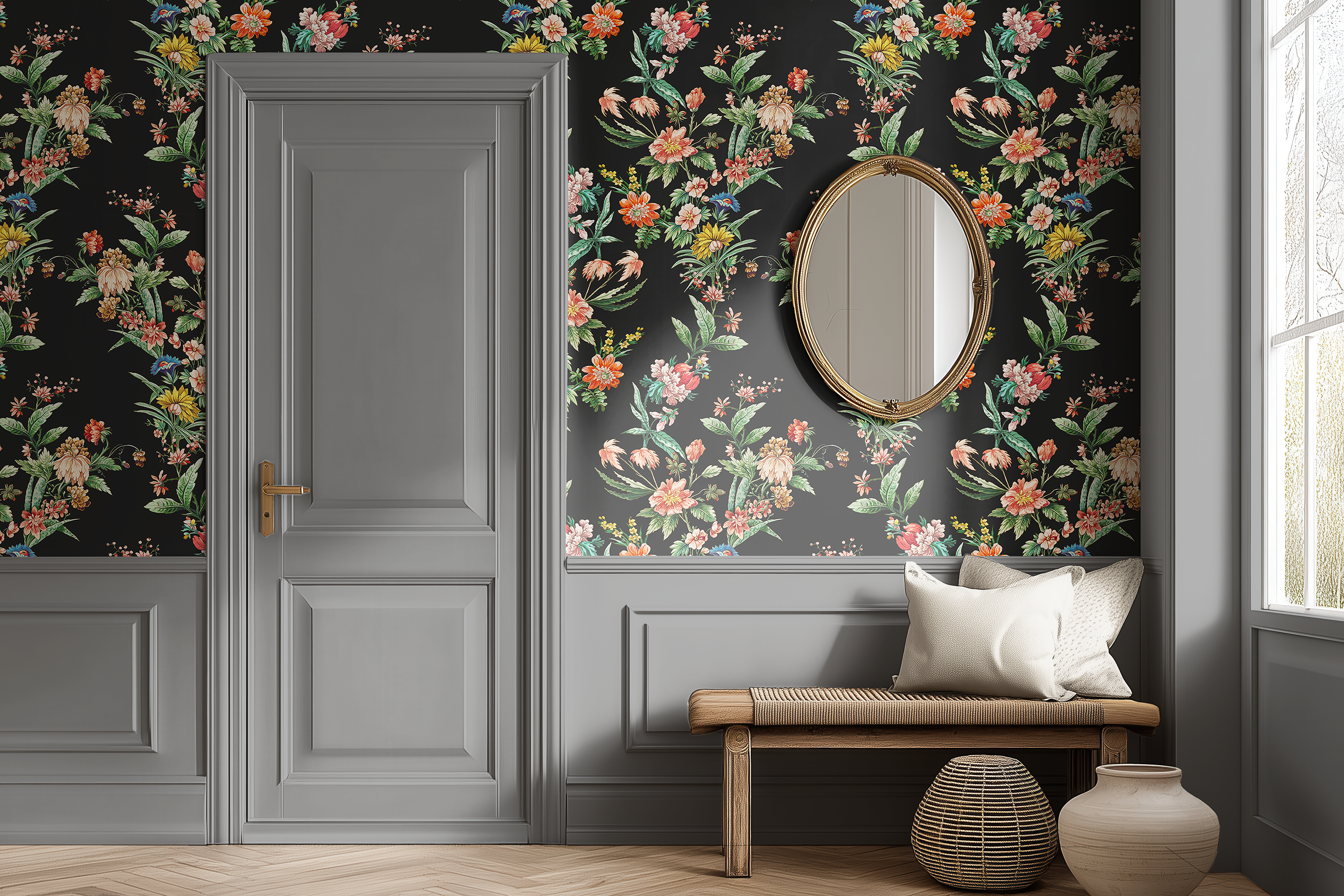 Ornamental Floral Motif Wallpaper - Charcoal - Image 3 by RebelMod