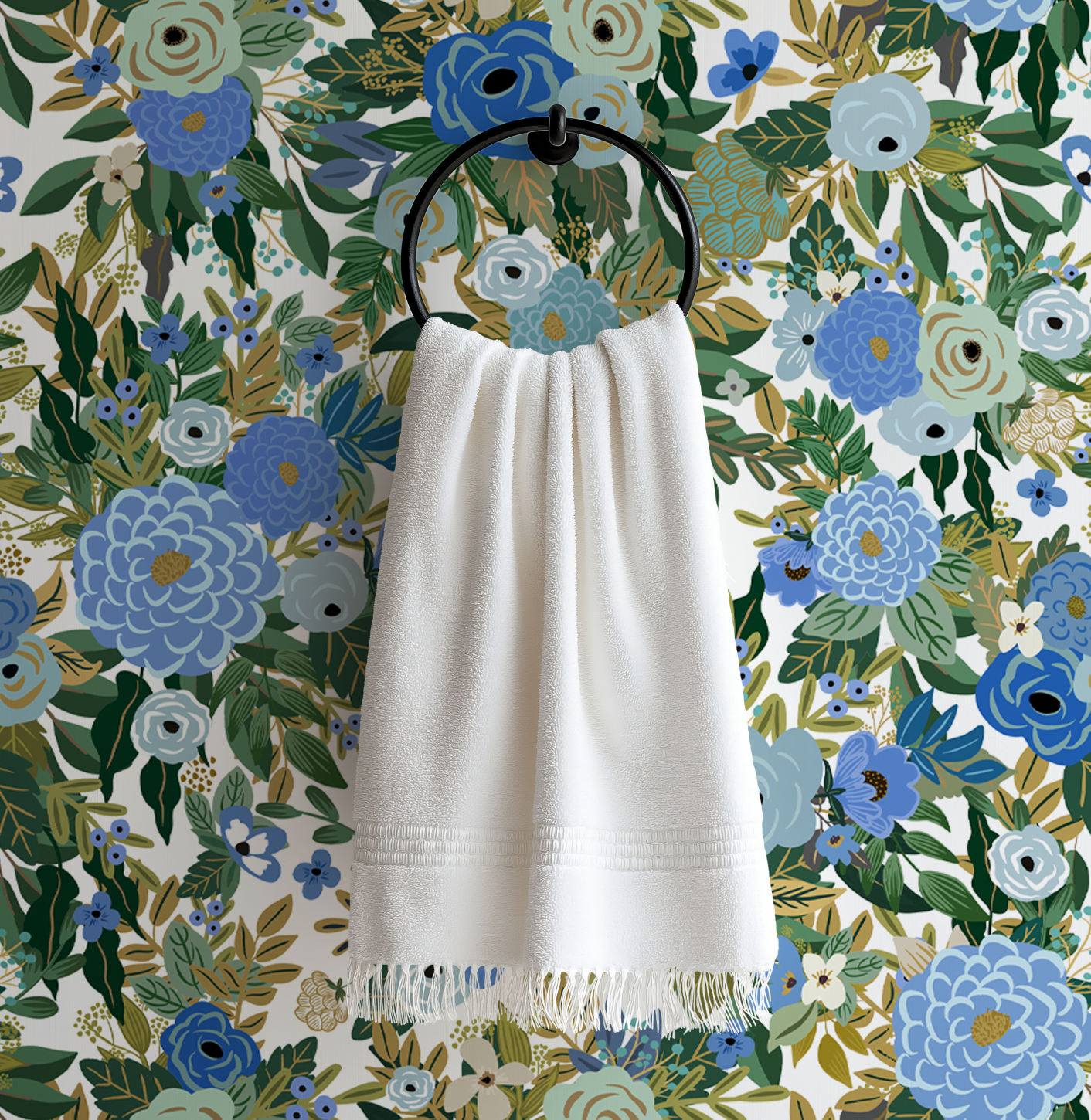Elegant Hand-Drawn Blue Floral Wallpaper