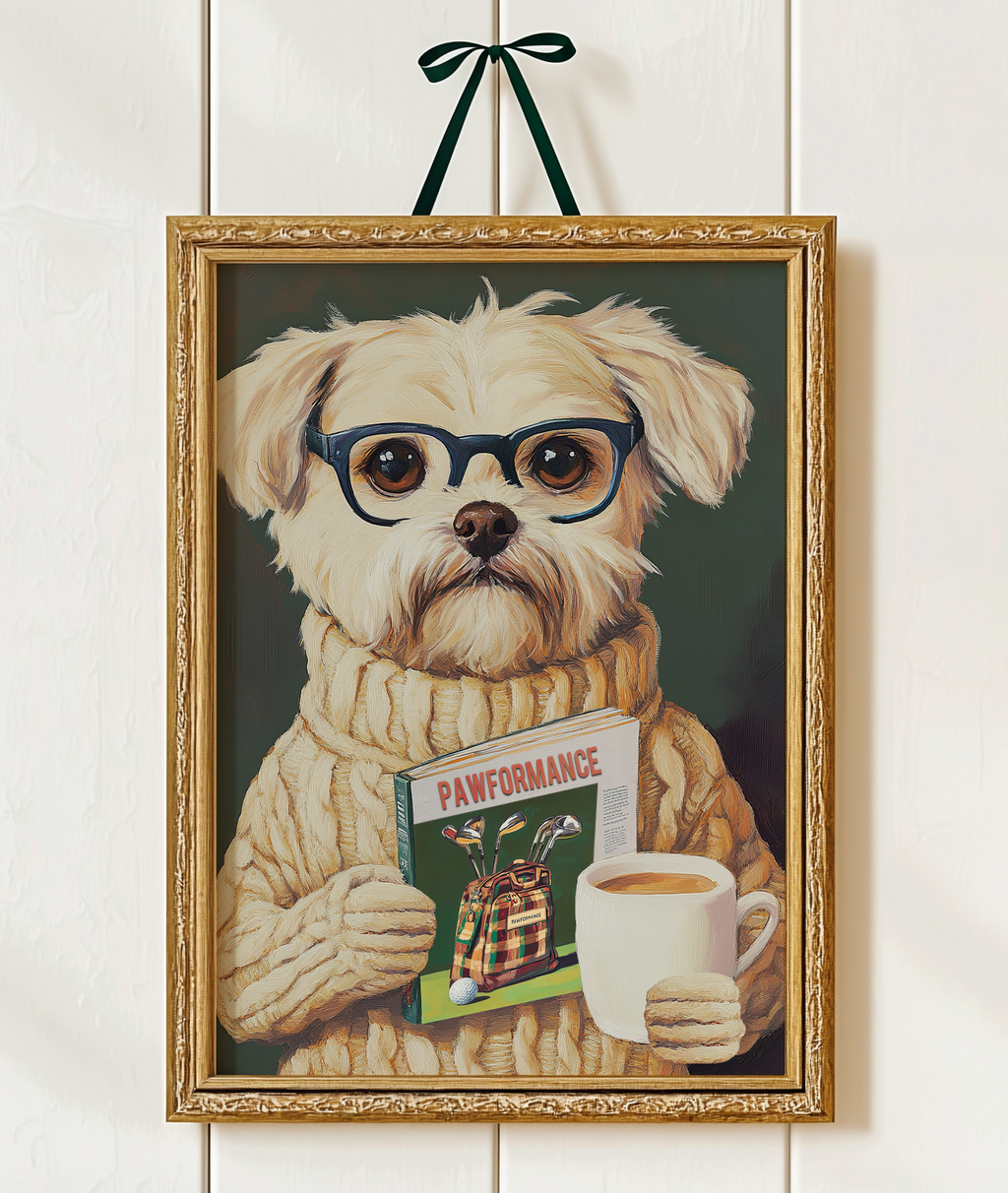 Funny Dog Reading Golf Magazine Art Print – Cute Dog Golf Decor, Animal Book Art, Golf Lover Gift, Quirky Pet Wall Decor