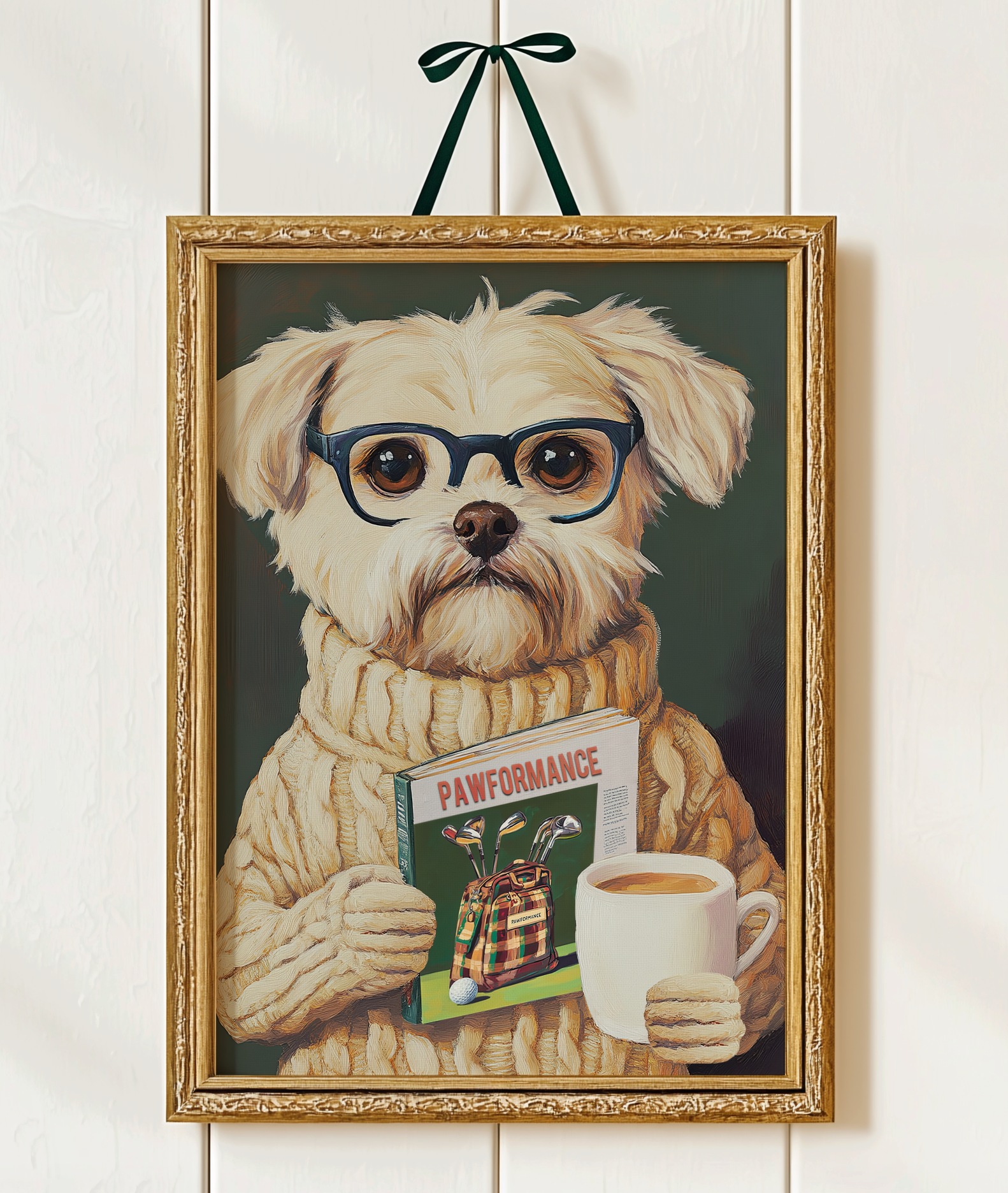 Funny Dog Reading Golf Magazine Art Print – Cute Dog Golf Decor, Animal Book Art, Golf Lover Gift, Quirky Pet Wall Decor