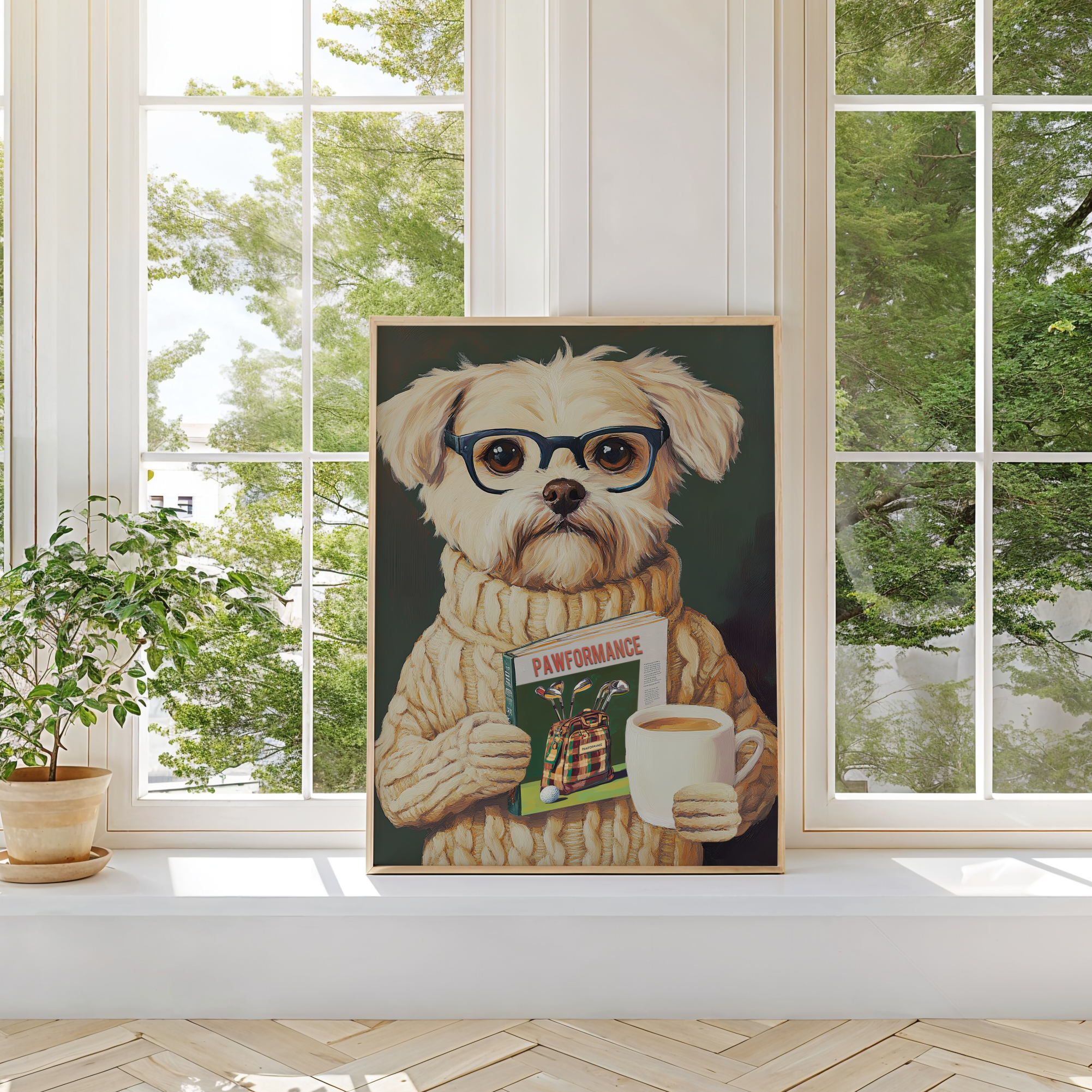 Funny Dog Reading Golf Magazine Art Print – Cute Dog Golf Decor, Animal Book Art, Golf Lover Gift, Quirky Pet Wall Decor