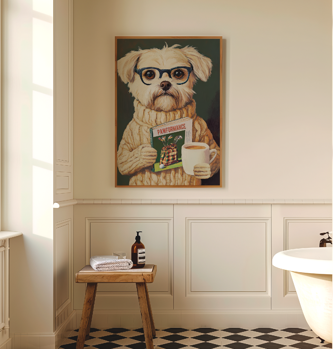 Funny Dog Reading Golf Magazine Art Print – Cute Dog Golf Decor, Animal Book Art, Golf Lover Gift, Quirky Pet Wall Decor
