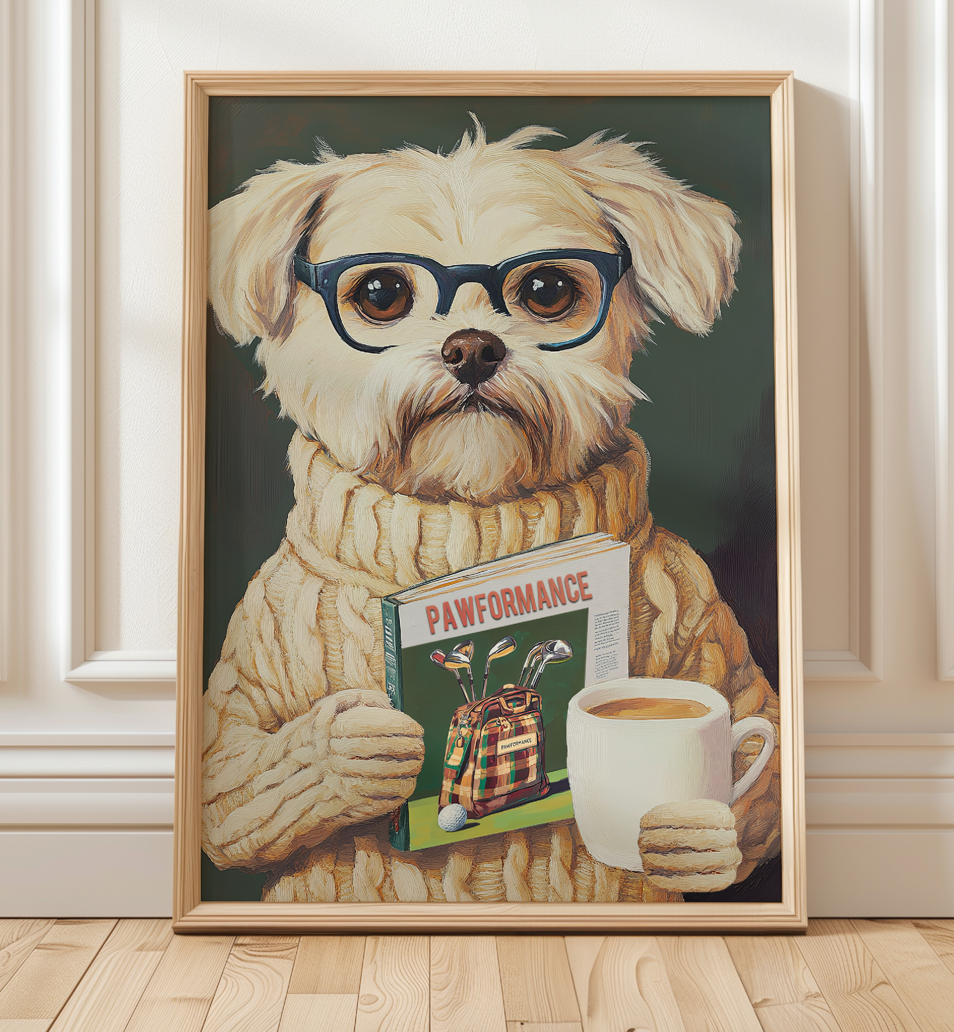 Funny Dog Reading Golf Magazine Art Print – Cute Dog Golf Decor, Animal Book Art, Golf Lover Gift, Quirky Pet Wall Decor