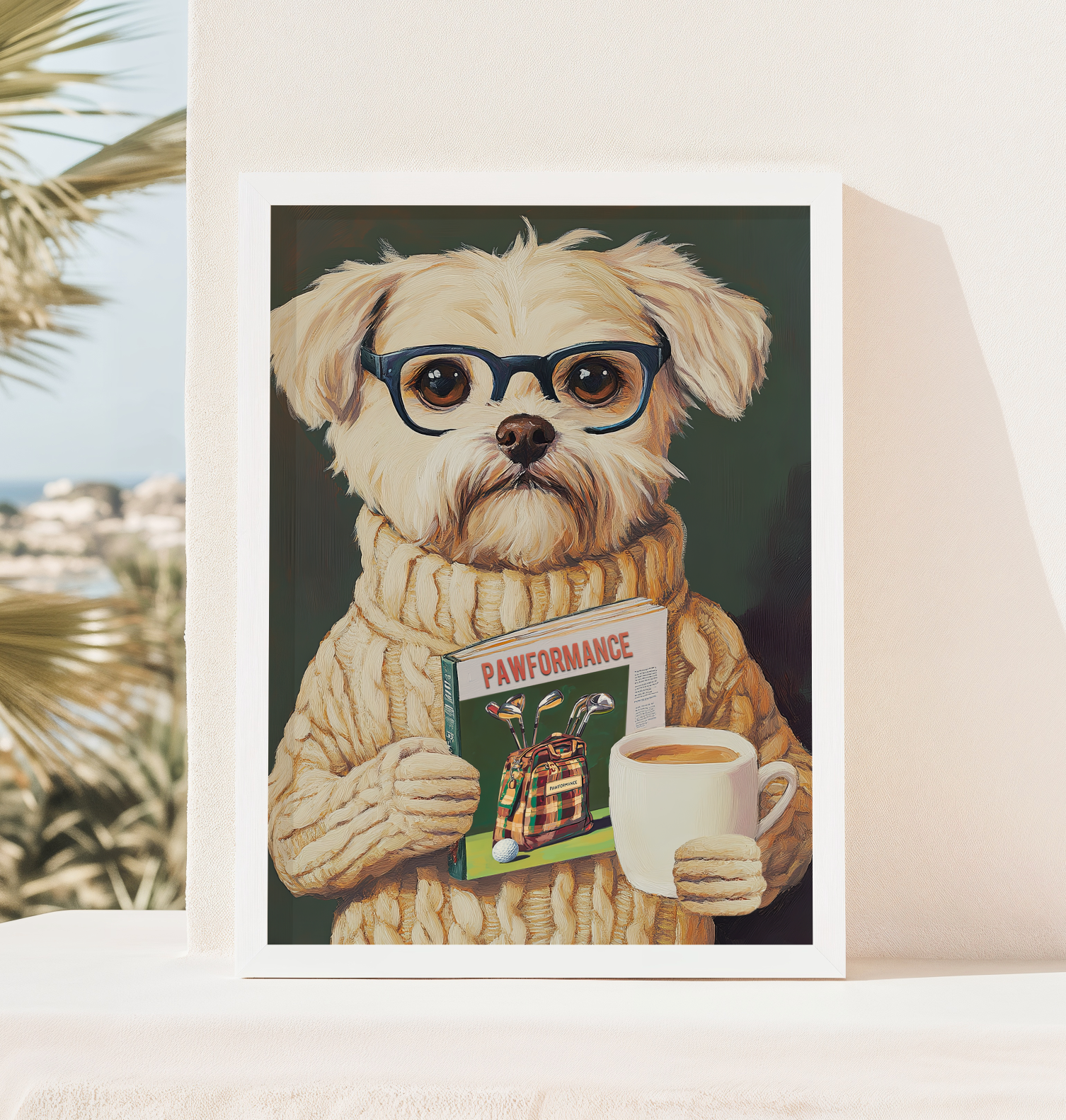 Funny Dog Reading Golf Magazine Art Print – Cute Dog Golf Decor, Animal Book Art, Golf Lover Gift, Quirky Pet Wall Decor
