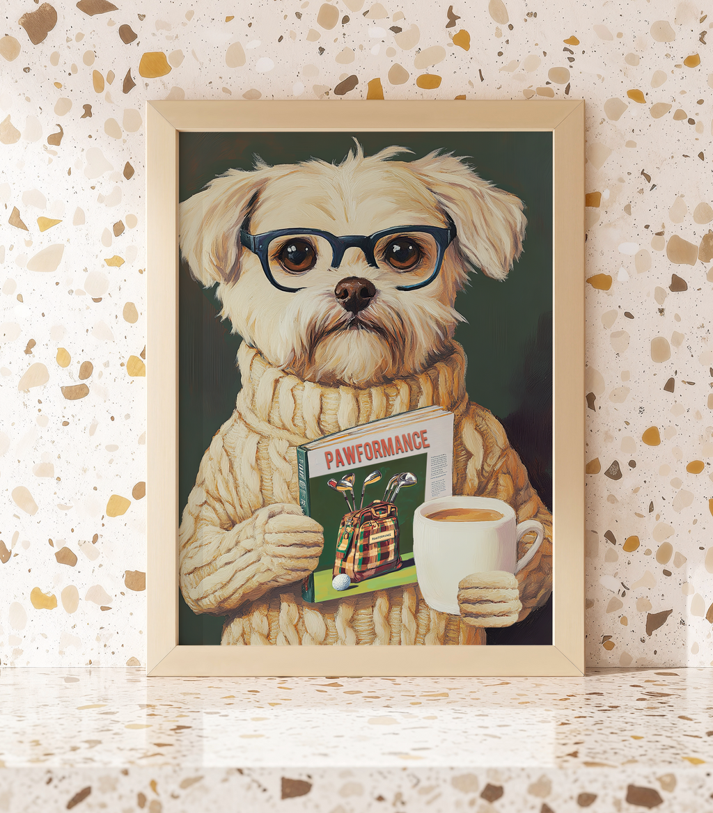 Funny Dog Reading Golf Magazine Art Print – Cute Dog Golf Decor, Animal Book Art, Golf Lover Gift, Quirky Pet Wall Decor
