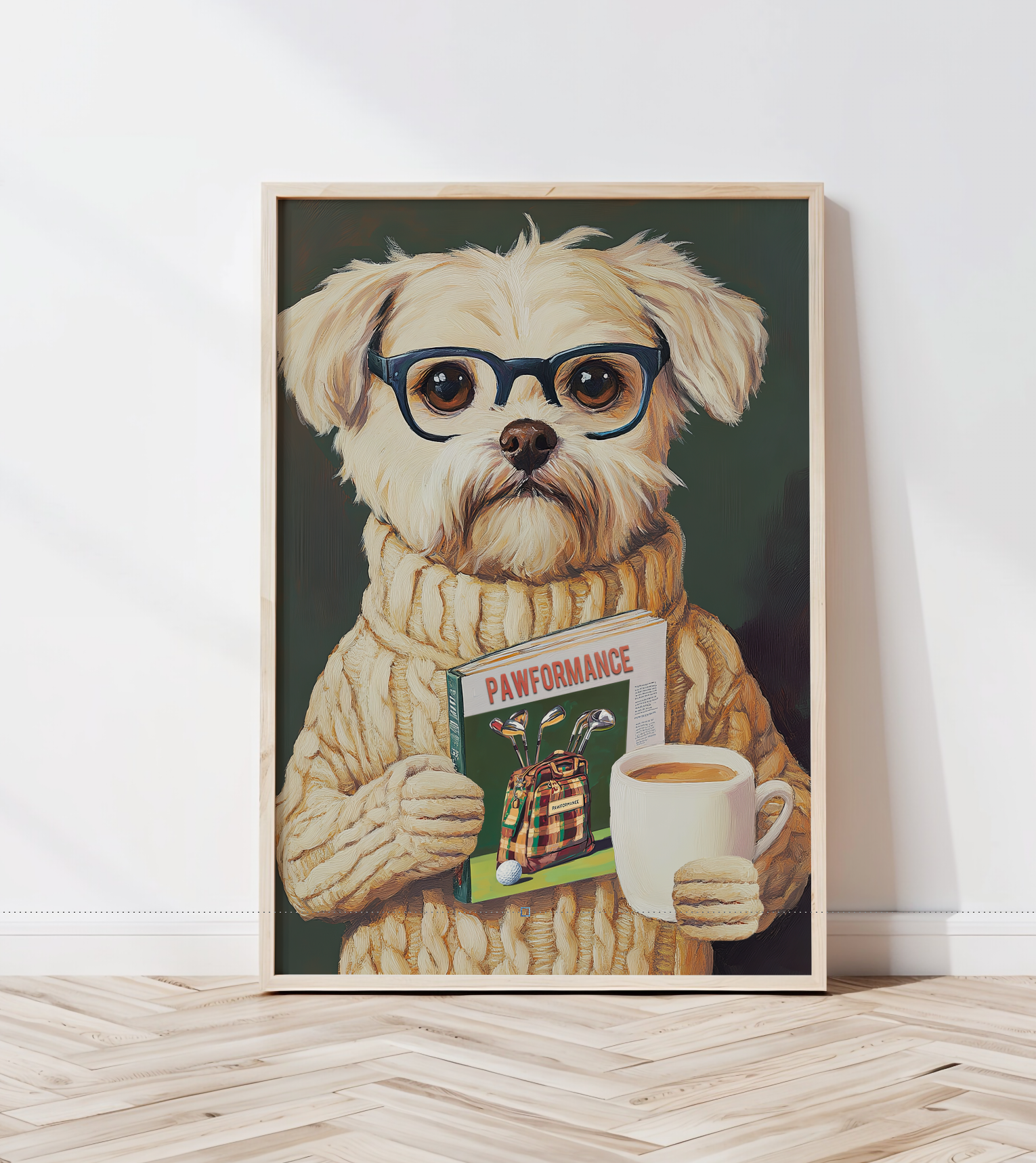 Funny Dog Reading Golf Magazine Art Print – Cute Dog Golf Decor, Animal Book Art, Golf Lover Gift, Quirky Pet Wall Decor