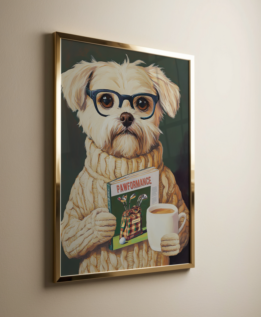 Funny Dog Reading Golf Magazine Art Print – Cute Dog Golf Decor, Animal Book Art, Golf Lover Gift, Quirky Pet Wall Decor