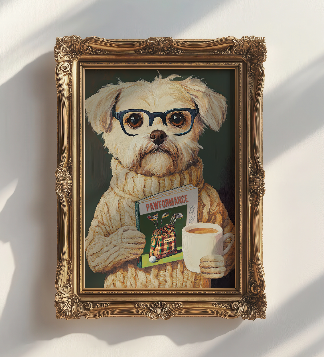 Funny Dog Reading Golf Magazine Art Print – Cute Dog Golf Decor, Animal Book Art, Golf Lover Gift, Quirky Pet Wall Decor