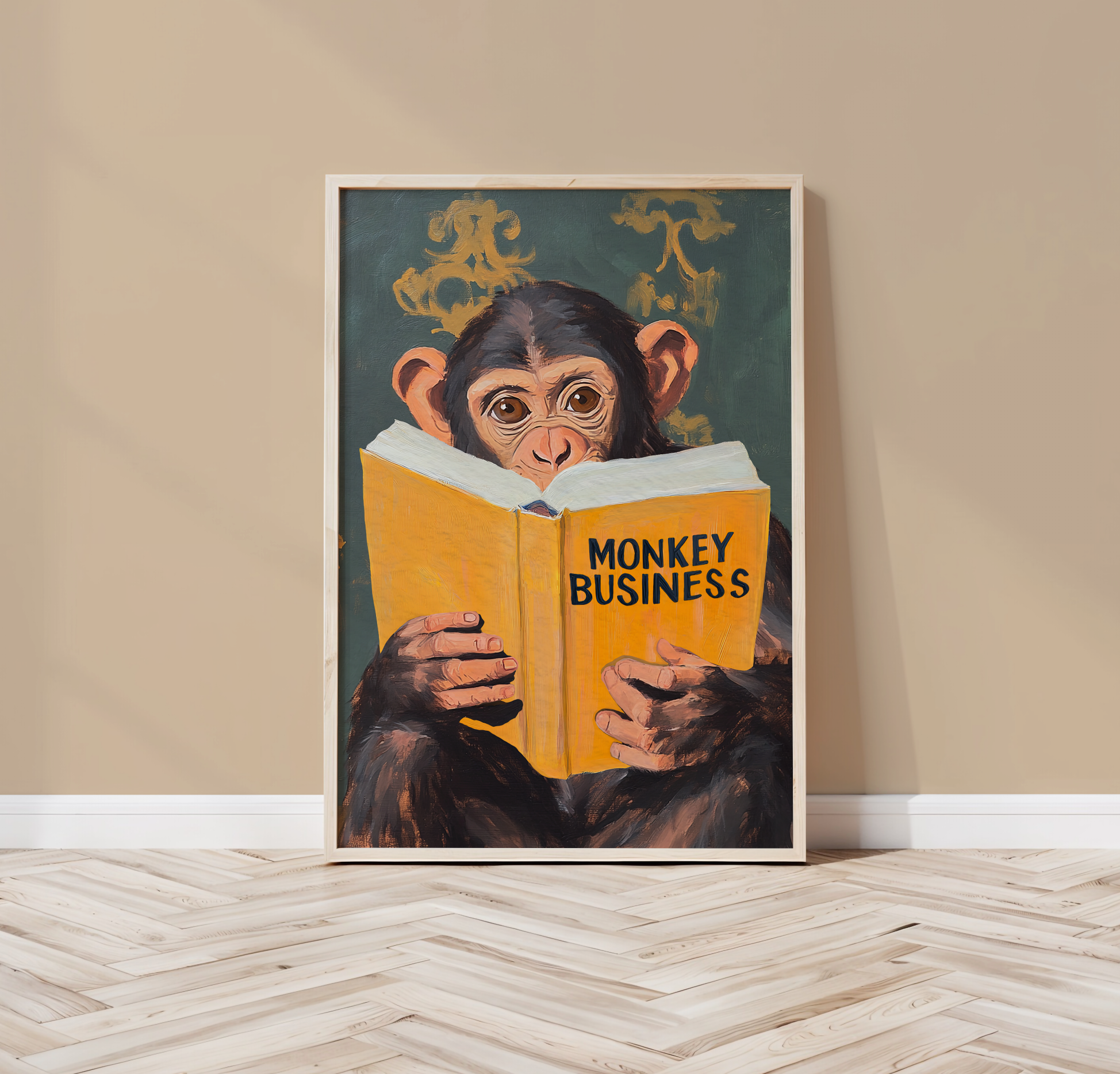 Monkey Business Wall Art – Funny Animal Print, Quirky Monkey Decor, Humor Art, Animal Lover Gift, Playful Wall Art, Jungle Theme Decor