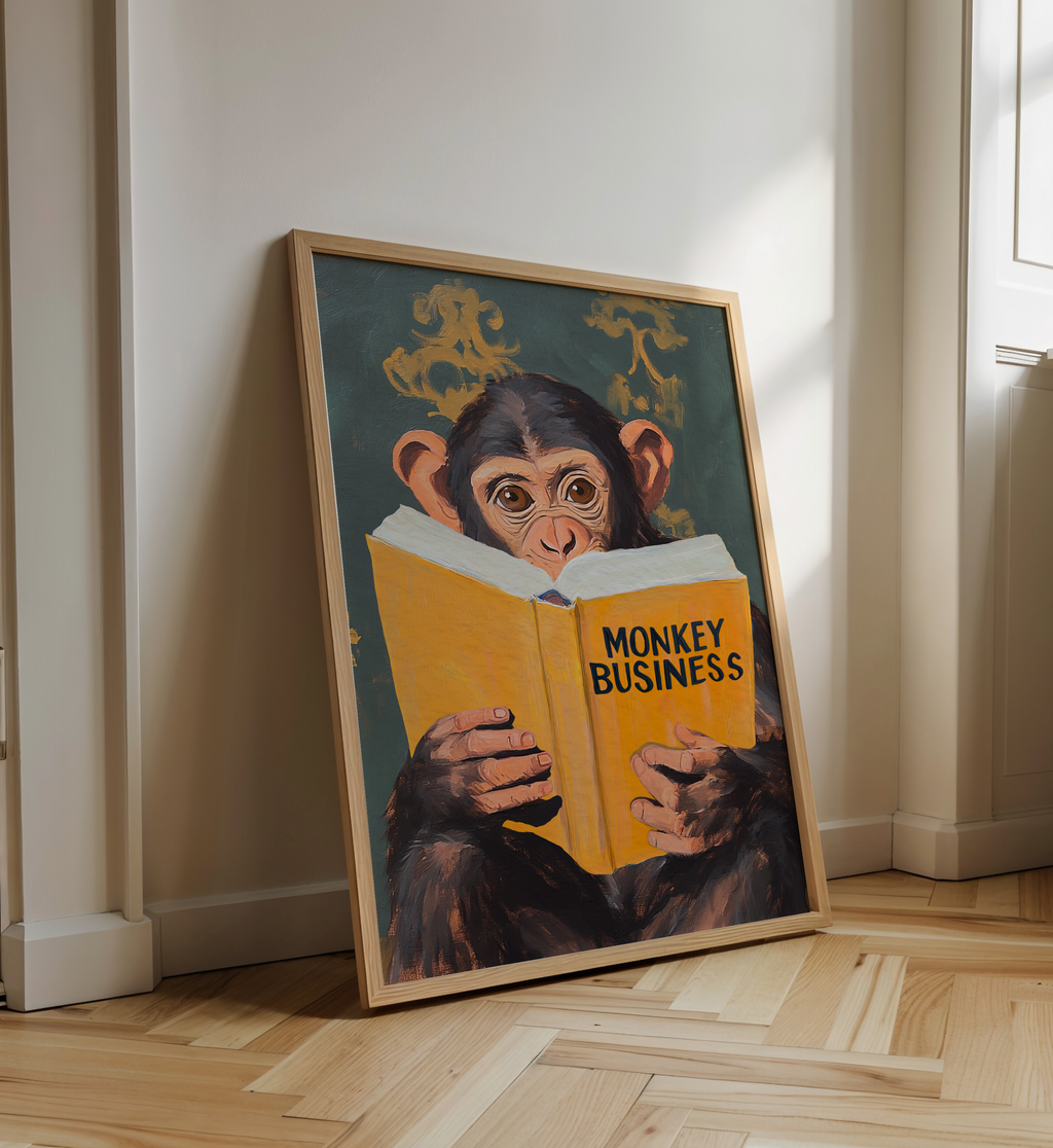 Monkey Business Wall Art – Funny Animal Print, Quirky Monkey Decor, Humor Art, Animal Lover Gift, Playful Wall Art, Jungle Theme Decor