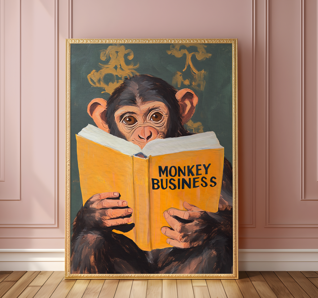 Monkey Business Wall Art – Funny Animal Print, Quirky Monkey Decor, Humor Art, Animal Lover Gift, Playful Wall Art, Jungle Theme Decor