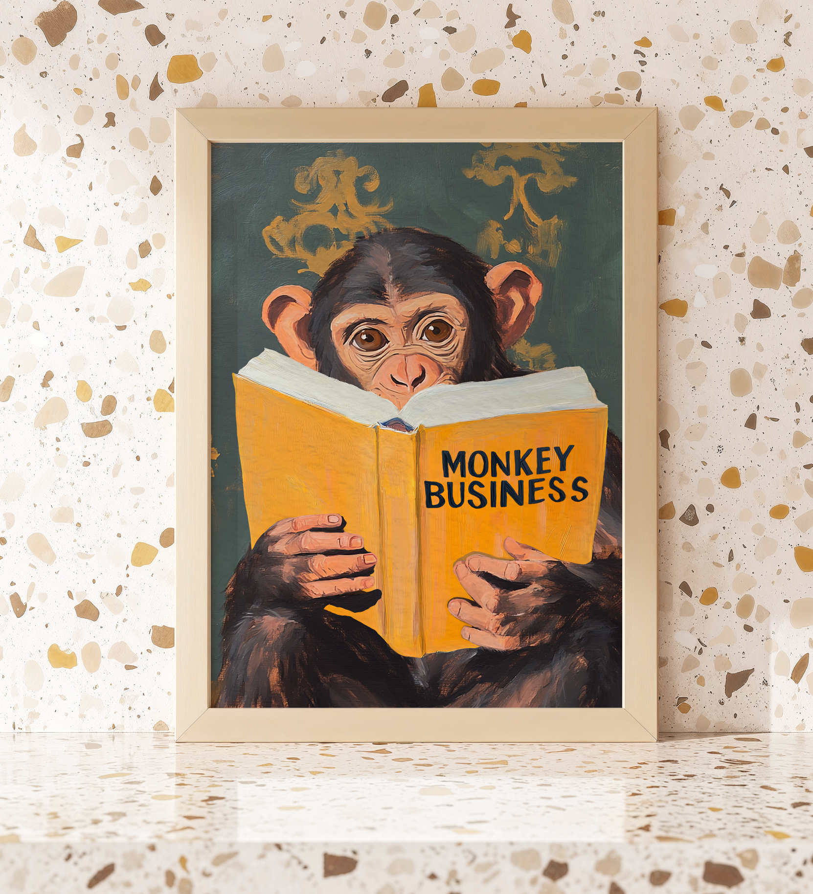 Monkey Business Wall Art – Funny Animal Print, Quirky Monkey Decor, Humor Art, Animal Lover Gift, Playful Wall Art, Jungle Theme Decor