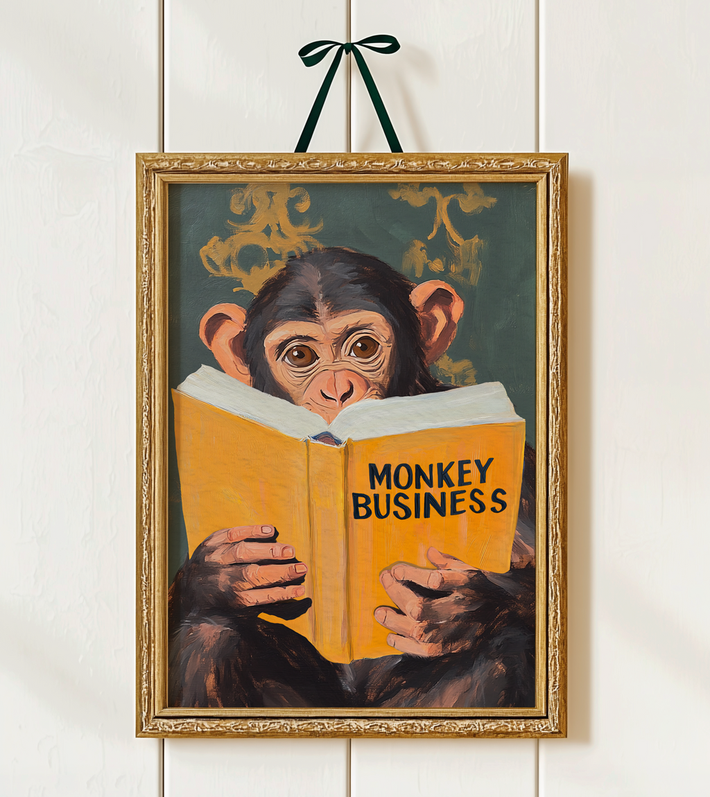 Monkey Business Wall Art – Funny Animal Print, Quirky Monkey Decor, Humor Art, Animal Lover Gift, Playful Wall Art, Jungle Theme Decor