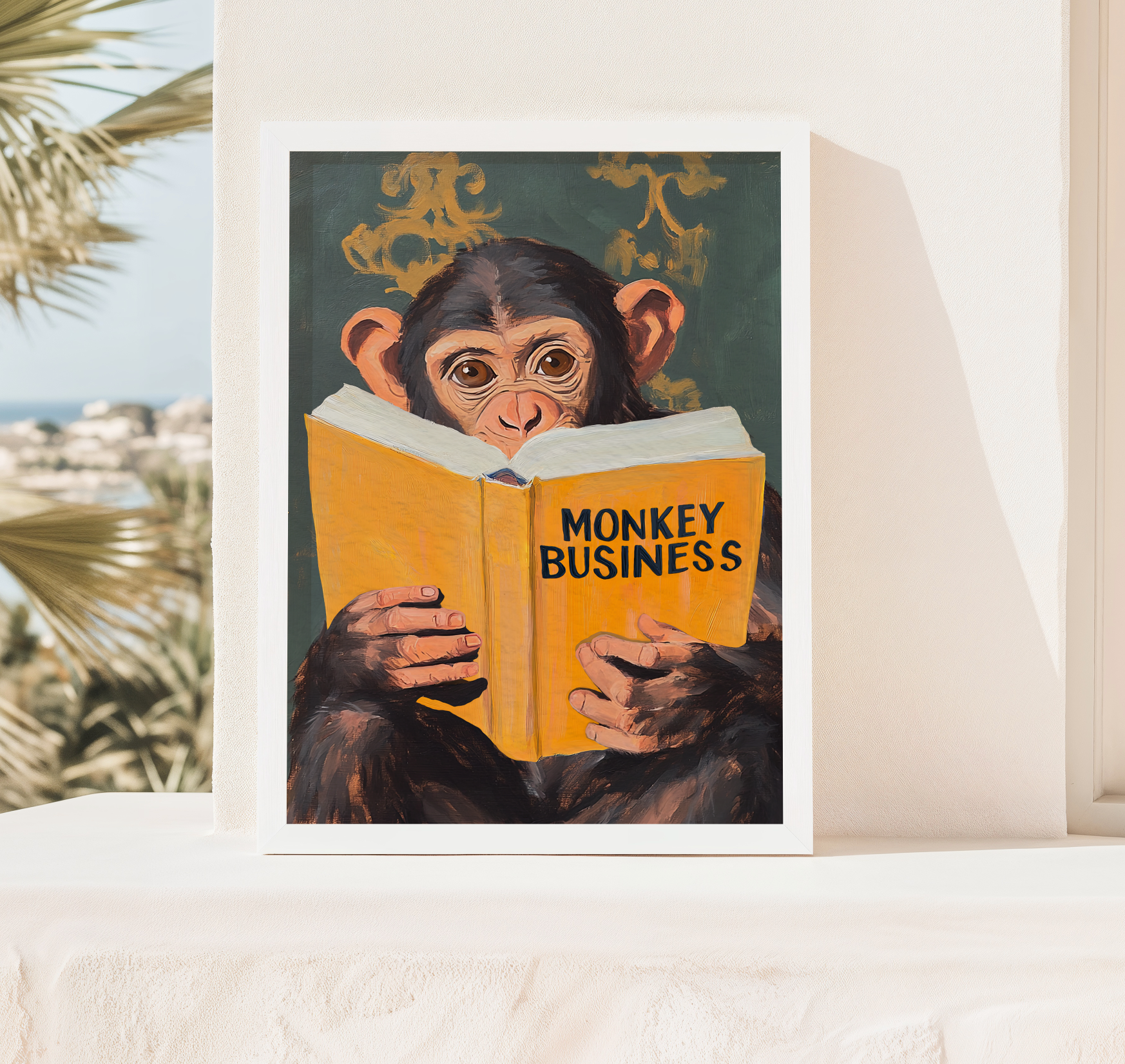 Monkey Business Wall Art – Funny Animal Print, Quirky Monkey Decor, Humor Art, Animal Lover Gift, Playful Wall Art, Jungle Theme Decor
