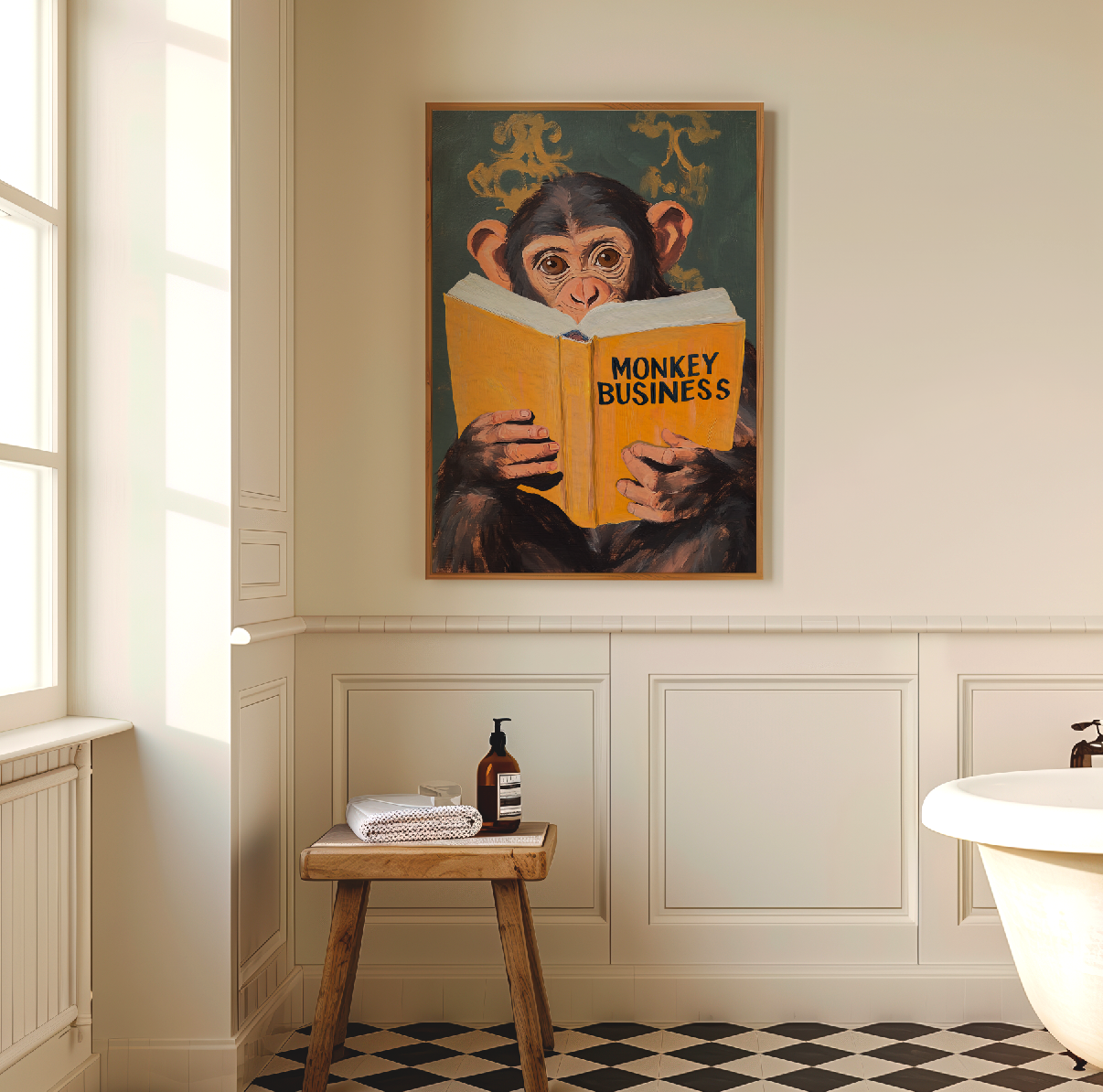 Monkey Business Wall Art – Funny Animal Print, Quirky Monkey Decor, Humor Art, Animal Lover Gift, Playful Wall Art, Jungle Theme Decor