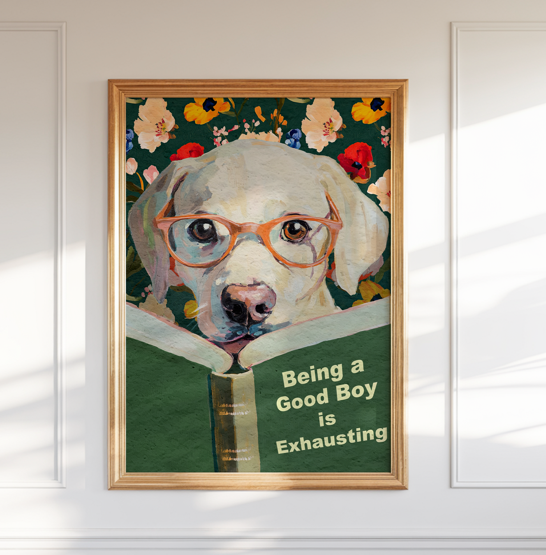 Whimsical Dog Reading Book Art Print - Funny Pet Wall Decor - Humorous Gift for Animal Lovers