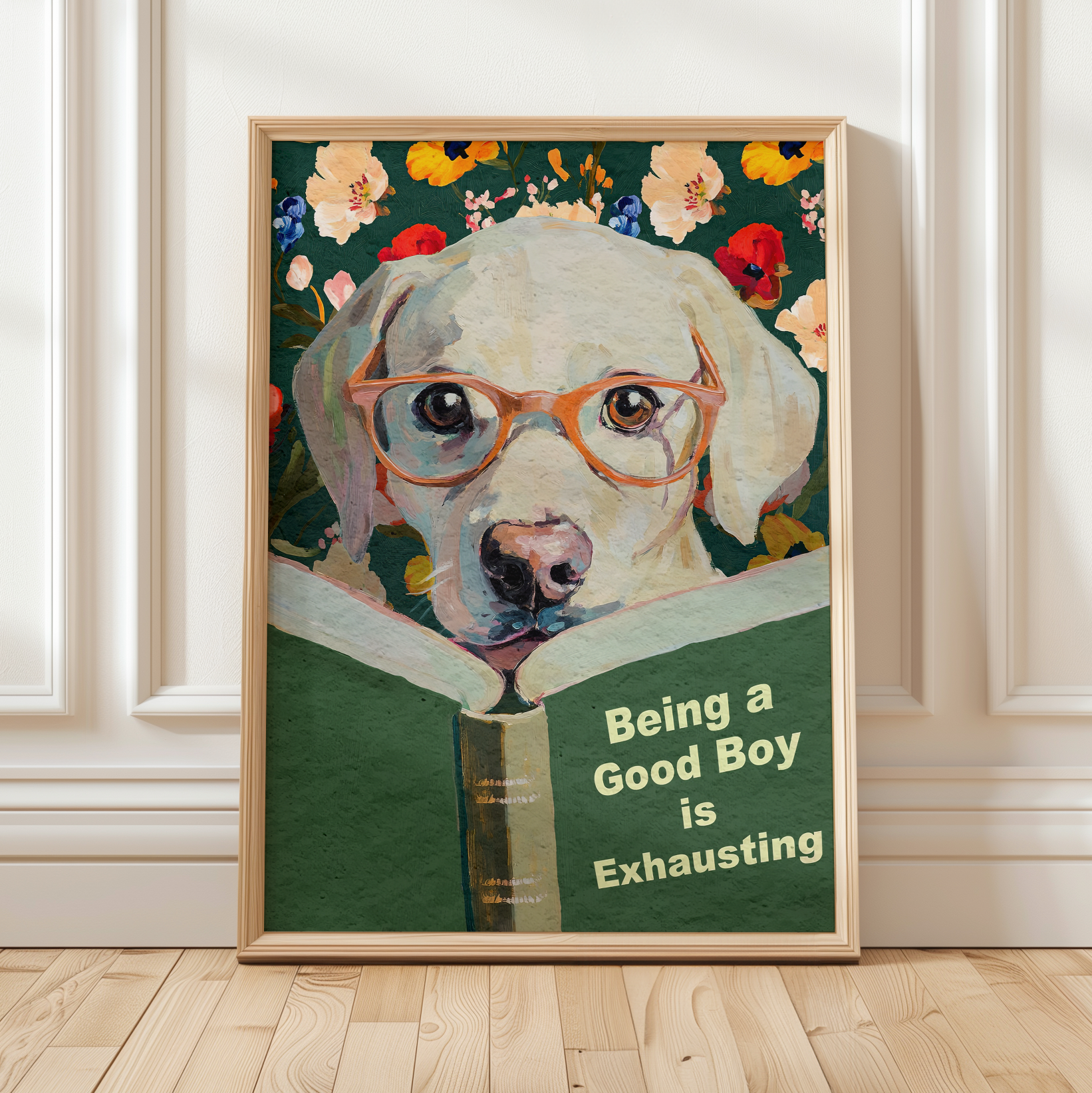 Whimsical Dog Reading Book Art Print - Funny Pet Wall Decor - Humorous Gift for Animal Lovers