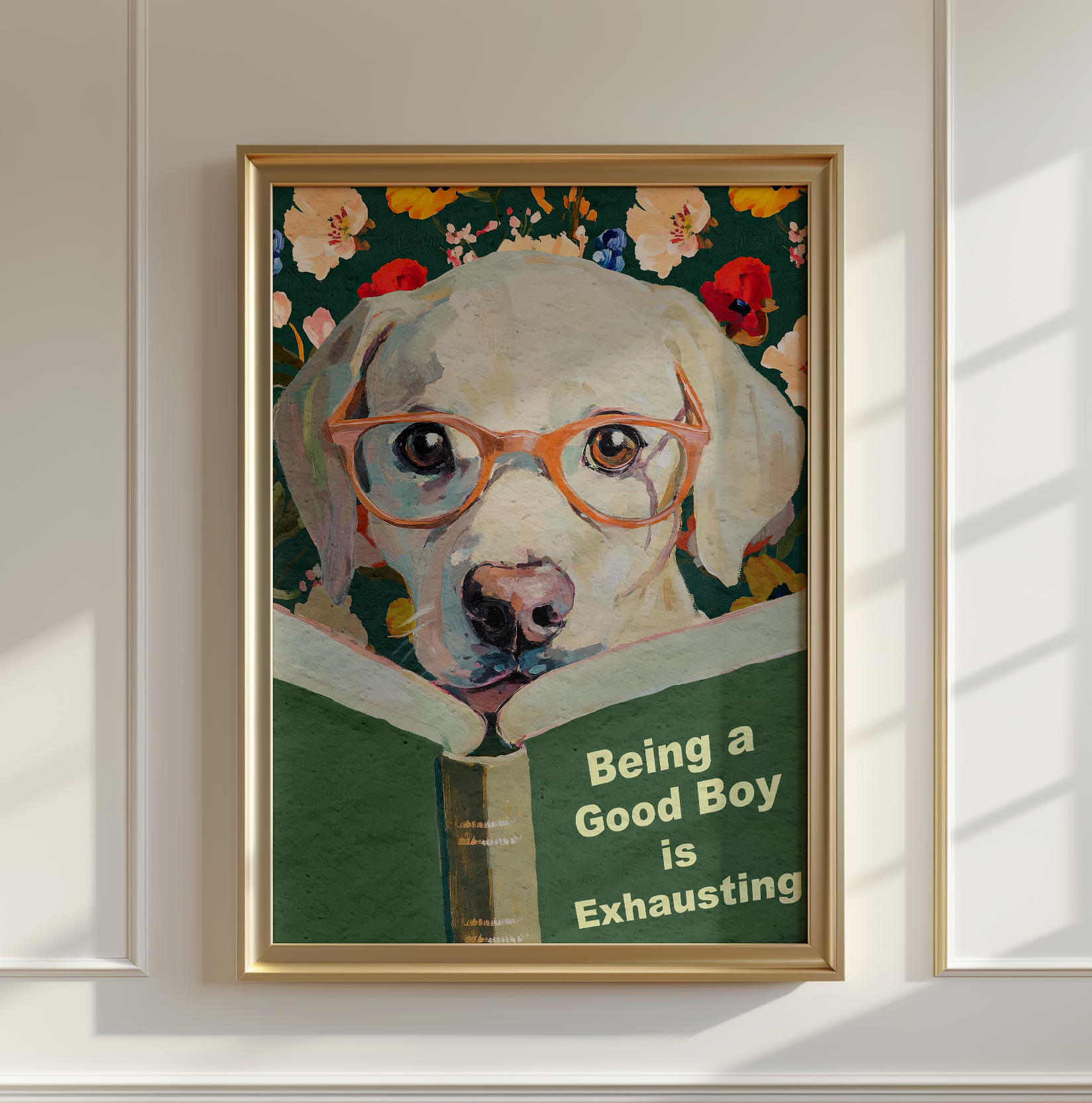Whimsical Dog Reading Book Art Print - Funny Pet Wall Decor - Humorous Gift for Animal Lovers