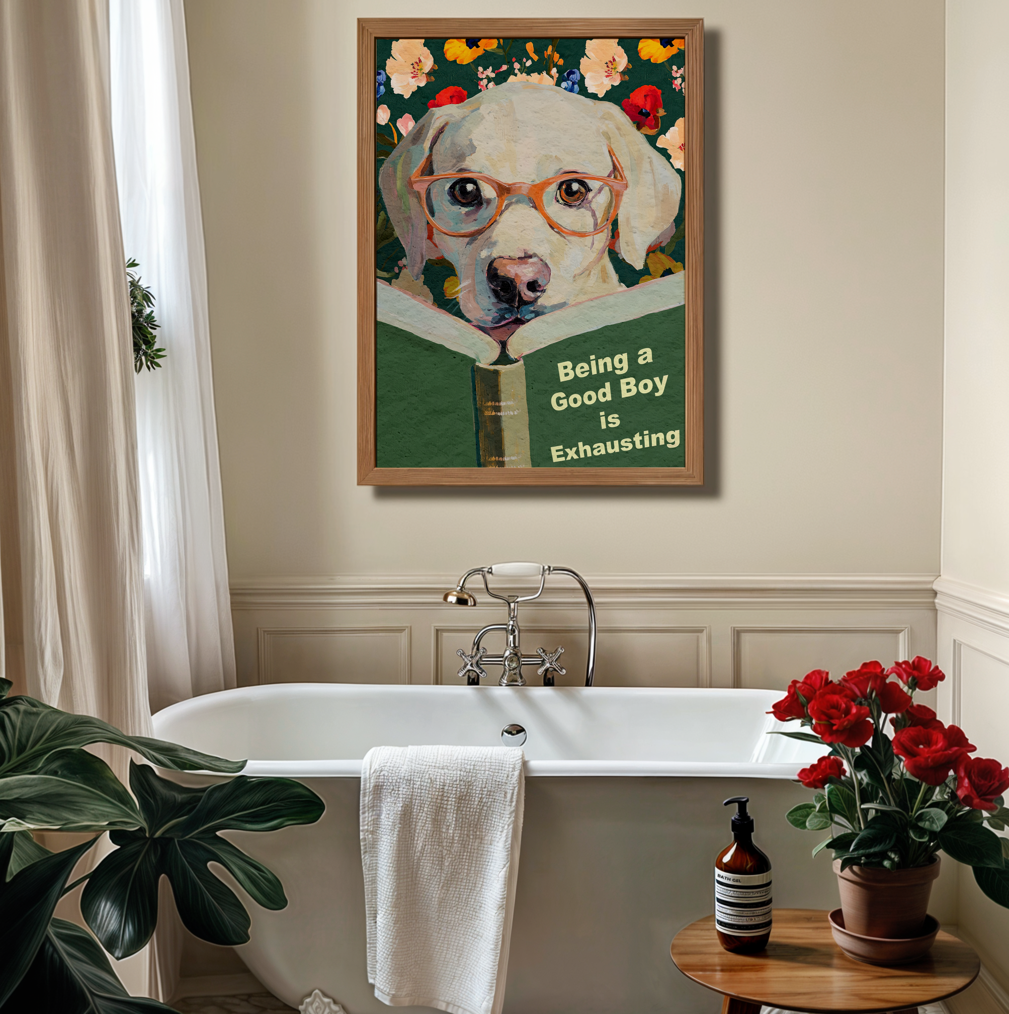 Whimsical Dog Reading Book Art Print - Funny Pet Wall Decor - Humorous Gift for Animal Lovers