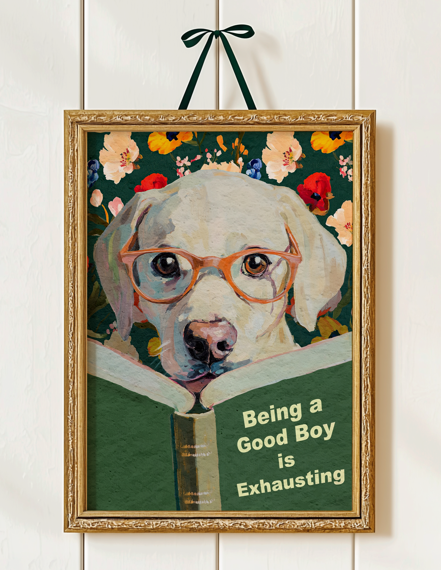 Whimsical Dog Reading Book Art Print - Funny Pet Wall Decor - Humorous Gift for Animal Lovers