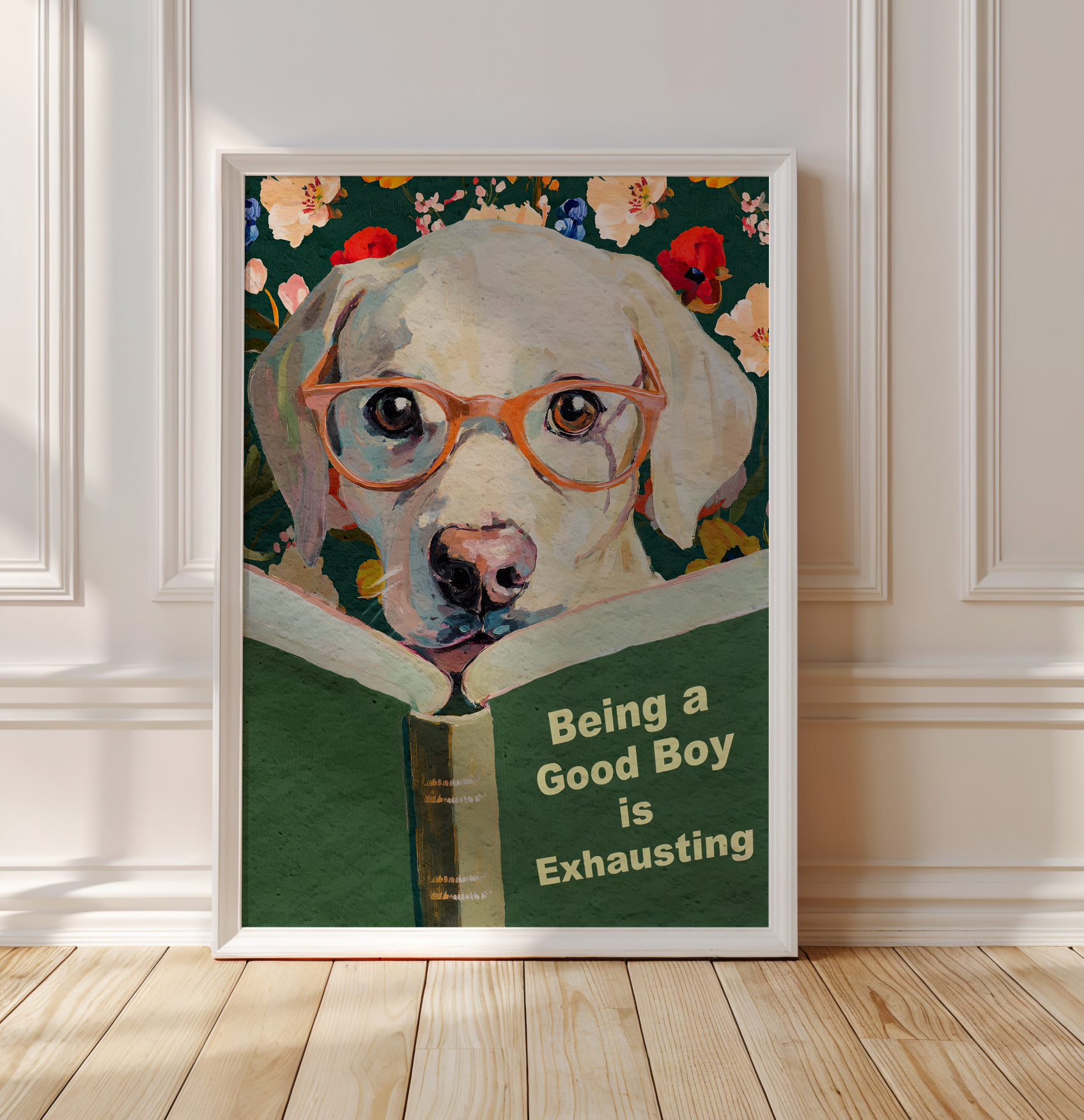 Whimsical Dog Reading Book Art Print - Funny Pet Wall Decor - Humorous Gift for Animal Lovers