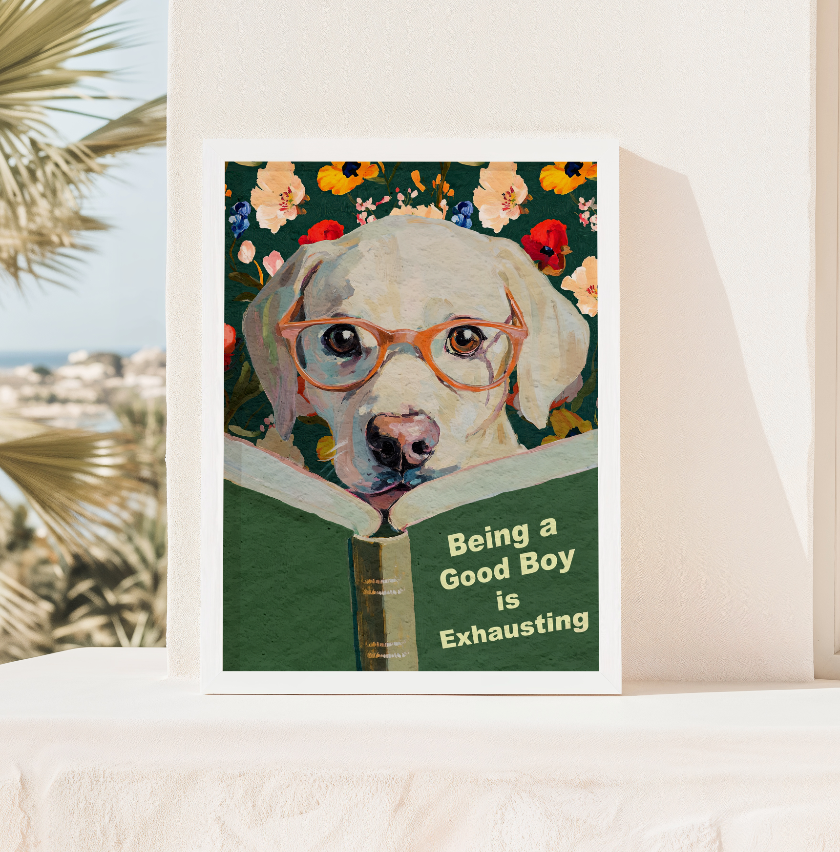 Whimsical Dog Reading Book Art Print - Funny Pet Wall Decor - Humorous Gift for Animal Lovers