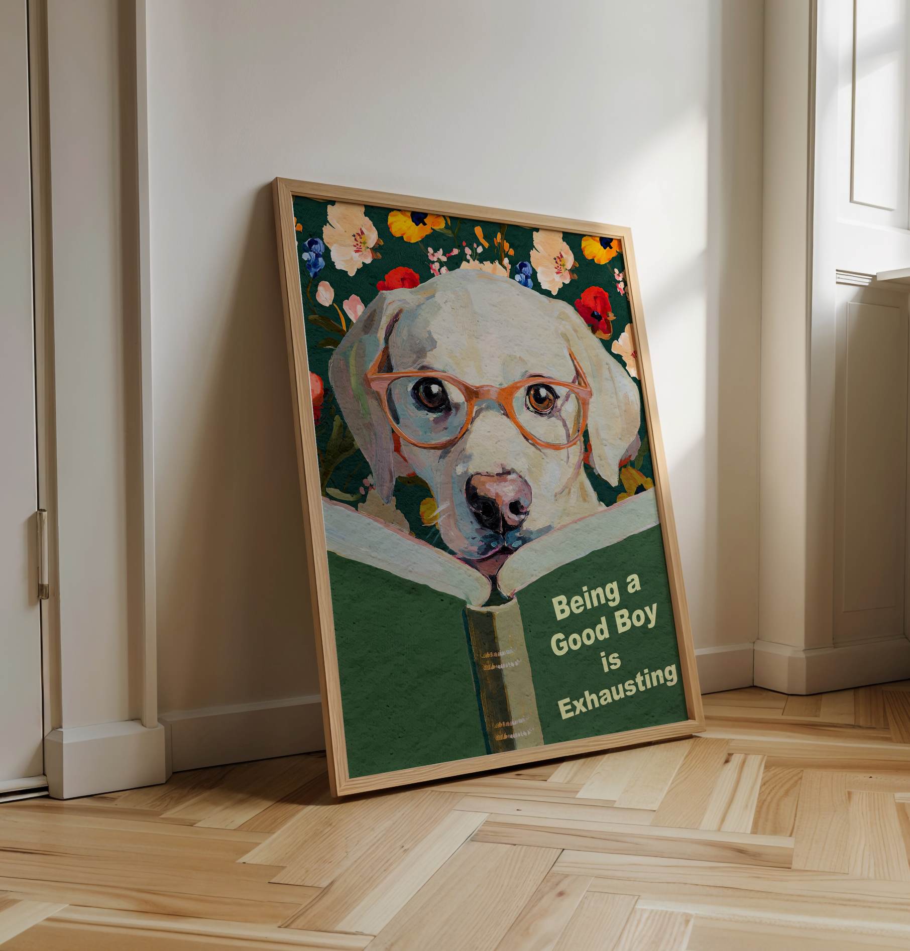 Whimsical Dog Reading Book Art Print - Funny Pet Wall Decor - Humorous Gift for Animal Lovers