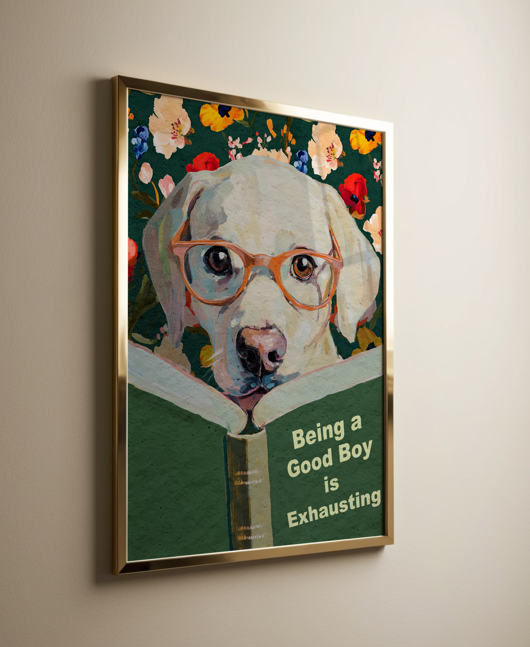 Whimsical Dog Reading Book Art Print - Funny Pet Wall Decor - Humorous Gift for Animal Lovers
