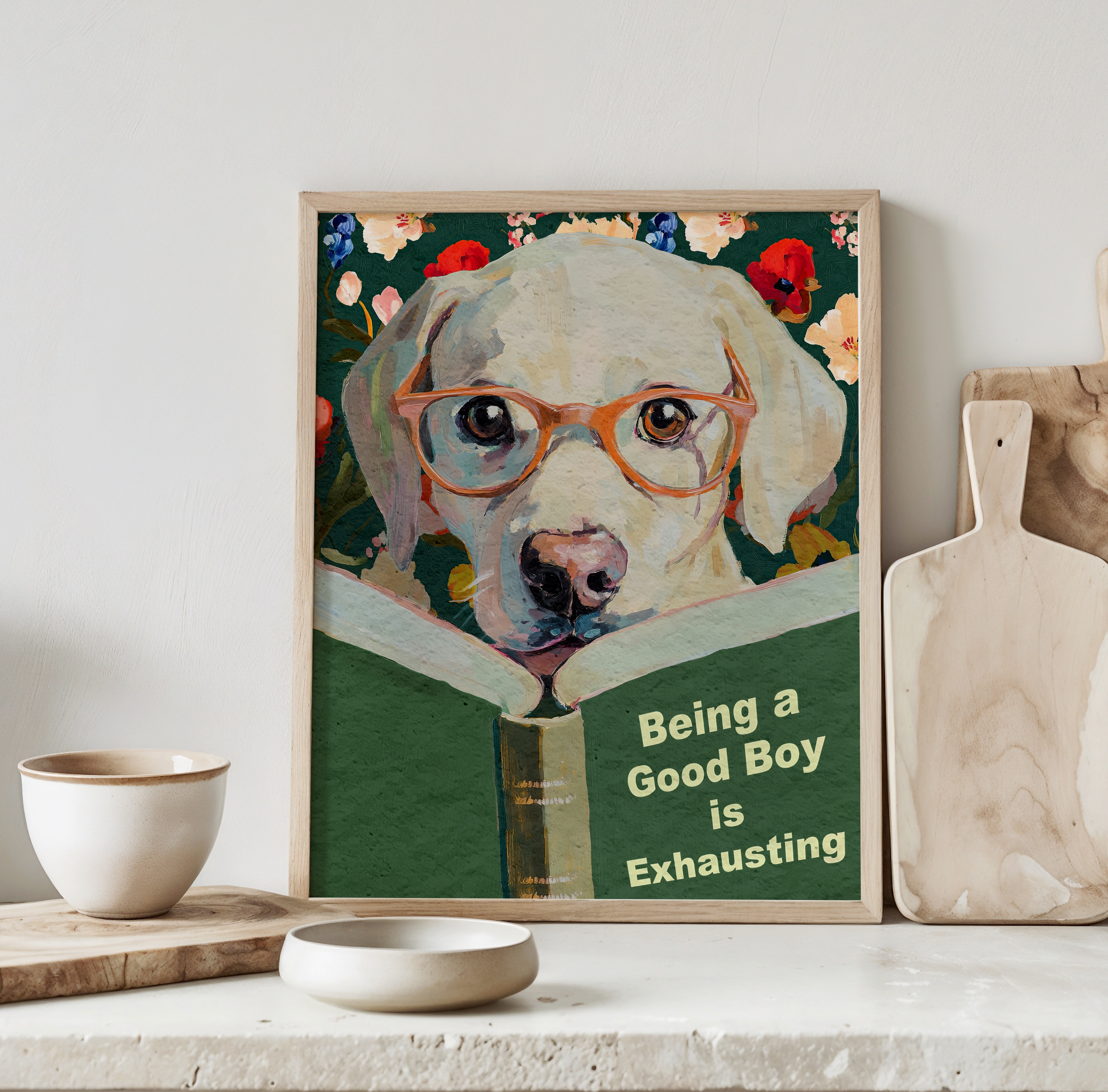 Whimsical Dog Reading Book Art Print - Funny Pet Wall Decor - Humorous Gift for Animal Lovers