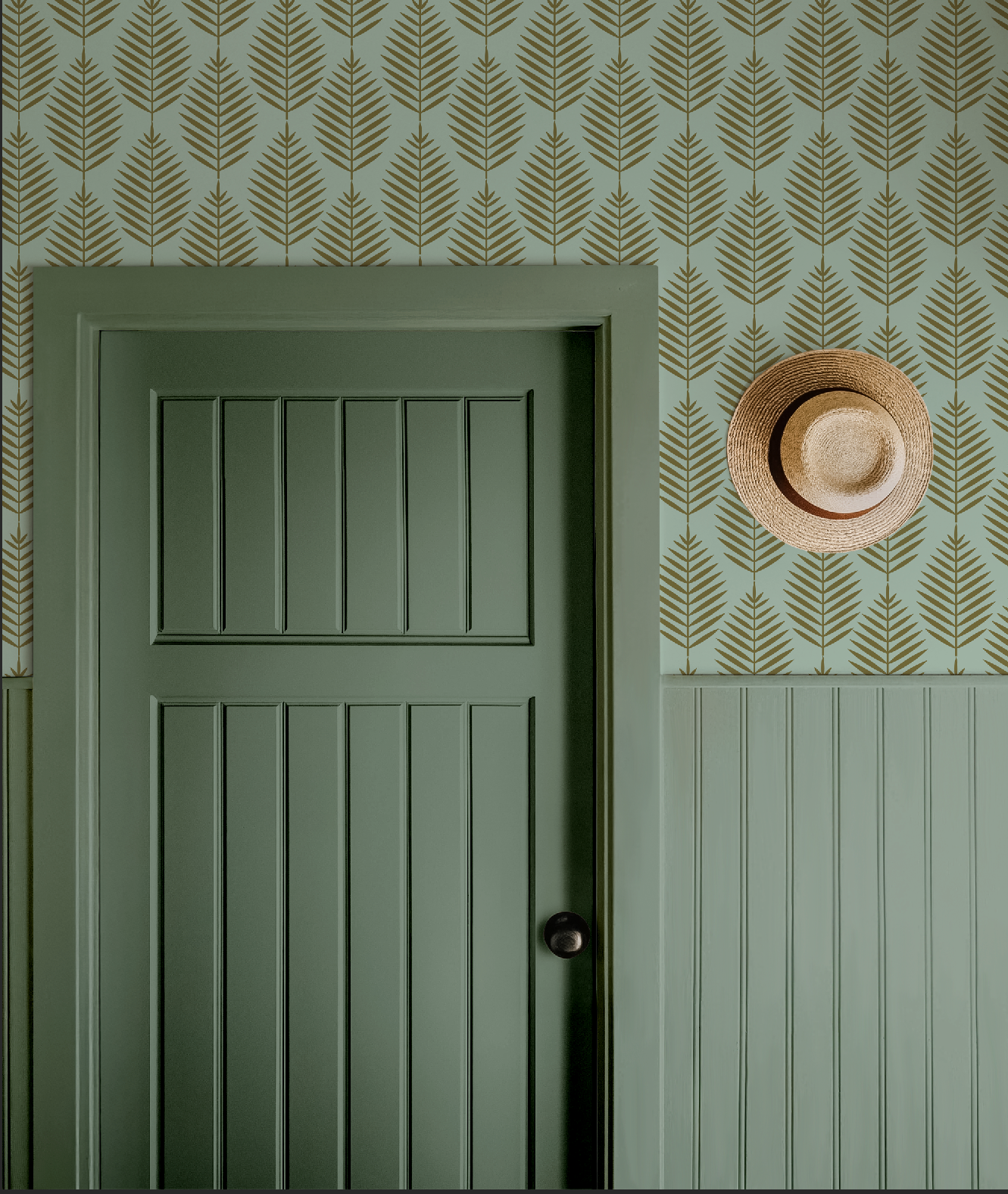 Palm Beach Leaf Gold and Green Wallpaper