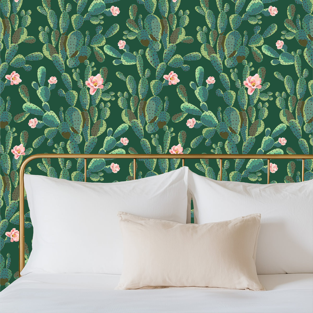 Cactus Trellis in Green Wallpaper, Green Southwestern Peel and Stick Wallpaper, Desert Botanical Wallpaper, Western Wall Decor, Removable Wallpaper