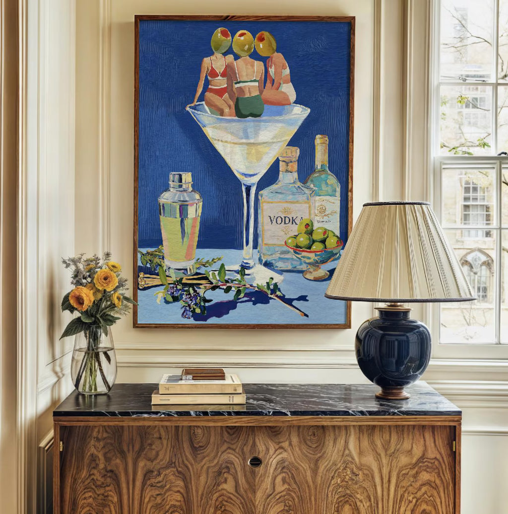 Vintage Dirty Martini Bar Print - Retro Cocktail Wall Art for Home Bar & Kitchen Decor
