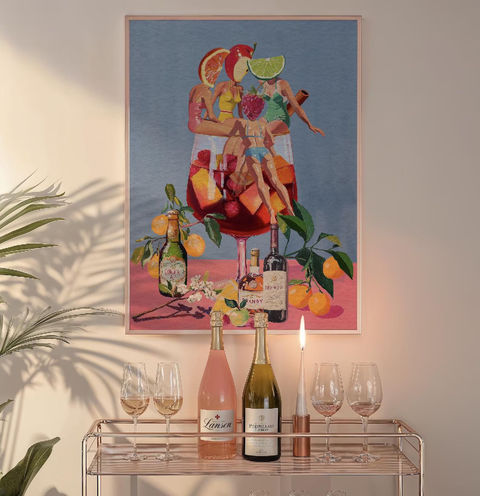 Vibrant Sangria Art Print: Playful Cocktail Wall Decor for Bar, Kitchen, and Wine Enthusiasts