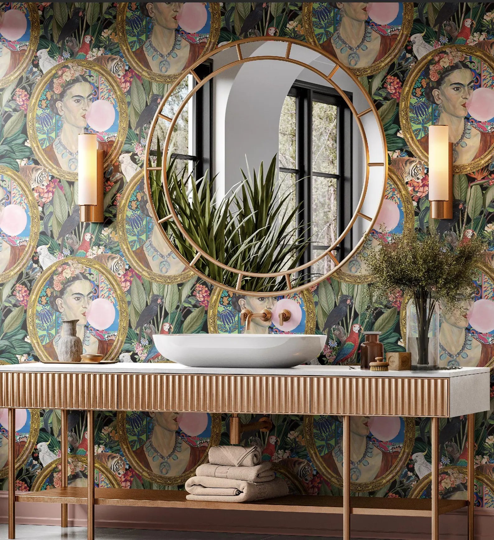 Frida Kahlo Inspired Boho Botanical Tropical Wallpaper