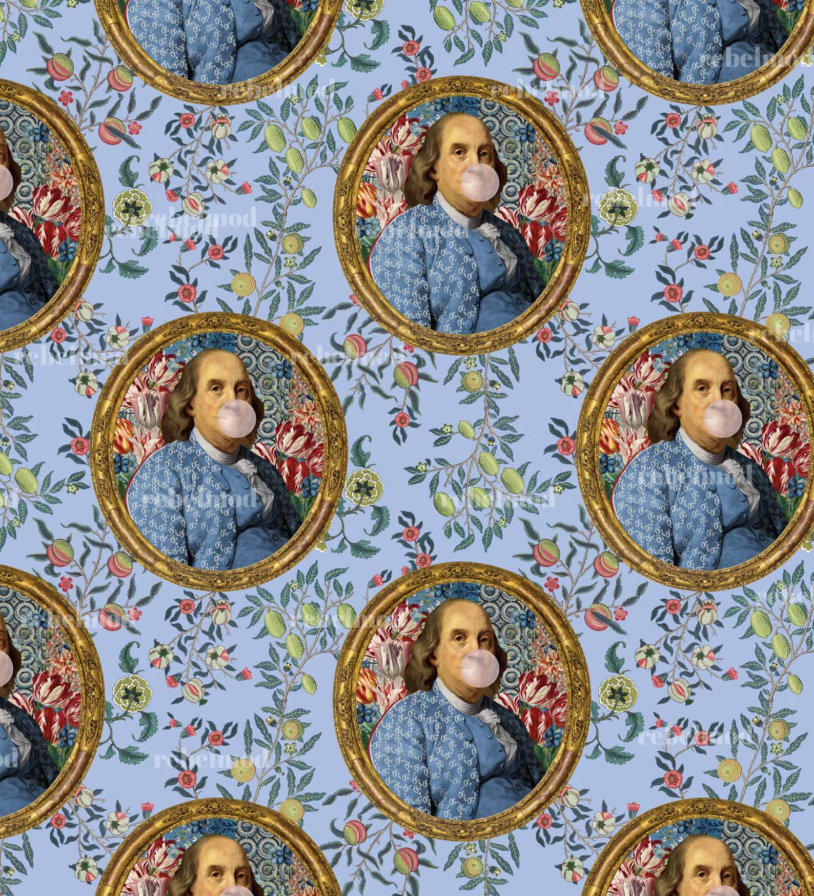 Benjamin Franklin Bubble Gum Funny Wallpaper | Peel and Stick or Traditional | Bathroom Accent Wall