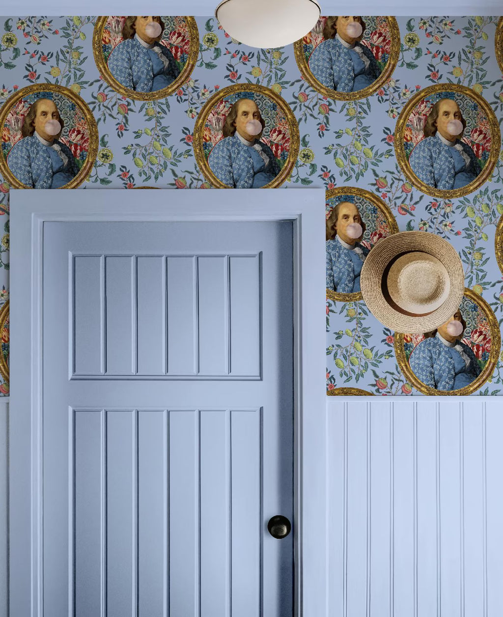 Benjamin Franklin Bubble Gum Funny Wallpaper | Peel and Stick or Traditional | Bathroom Accent Wall