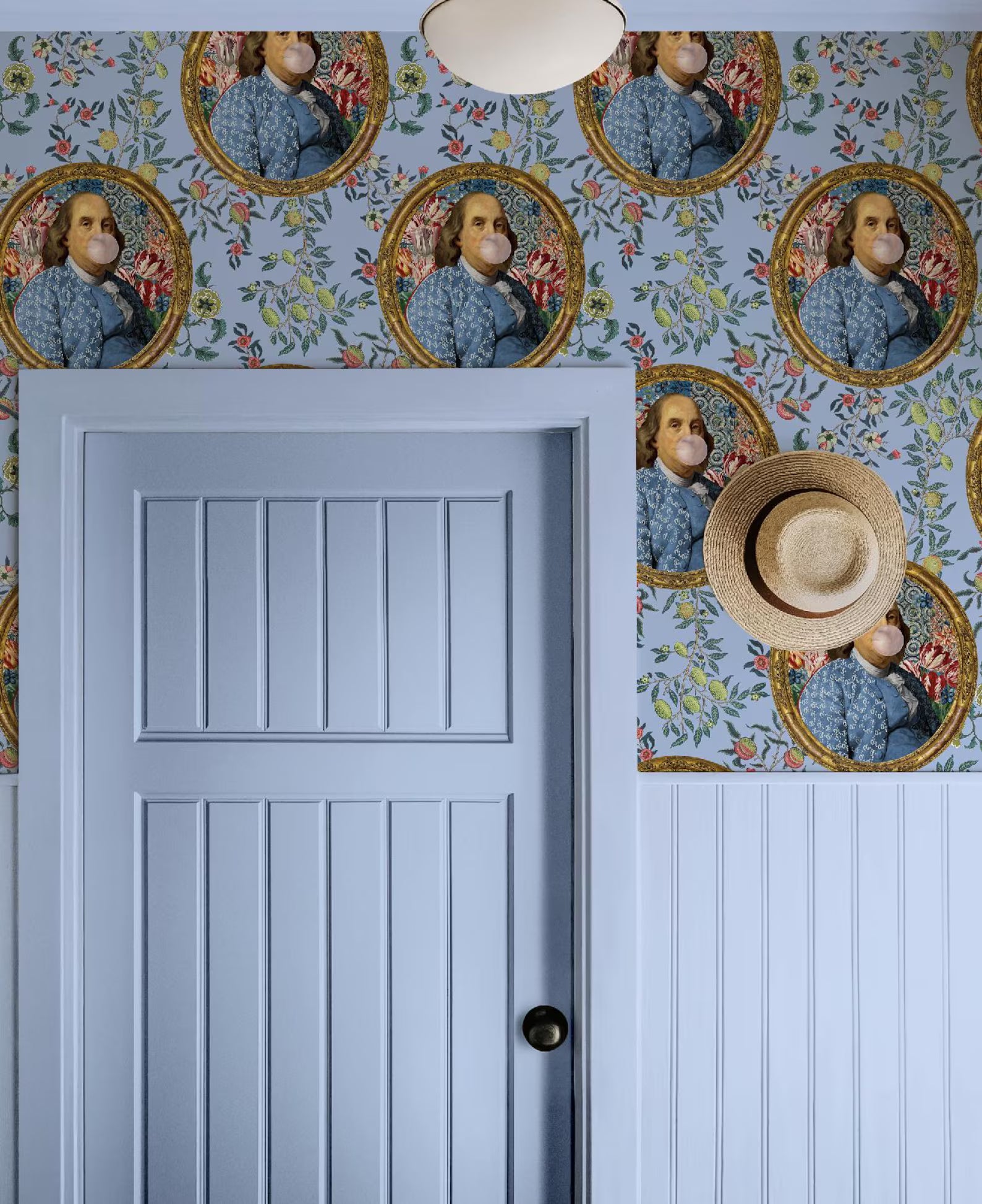 Benjamin Franklin Bubble Gum Funny Wallpaper | Peel and Stick or Traditional | Bathroom Accent Wall