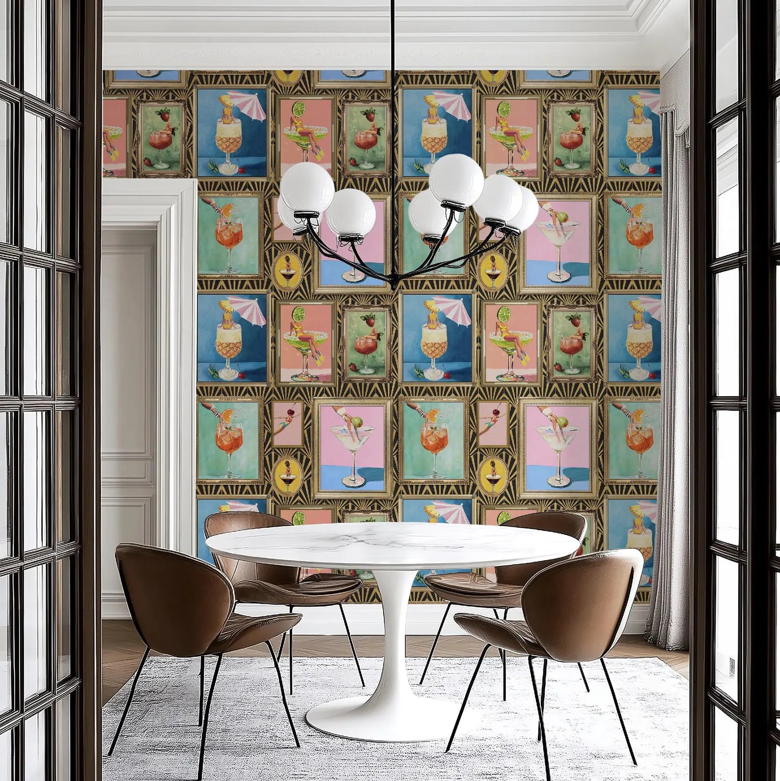 Mid-Century Retro Bar Cocktail Wallpaper: Peel & Stick or Traditional Large Print for Lounge Decor