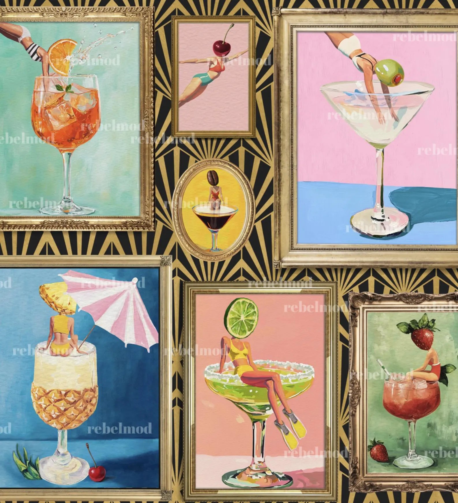 Mid-Century Retro Bar Cocktail Wallpaper: Peel & Stick or Traditional Large Print for Lounge Decor