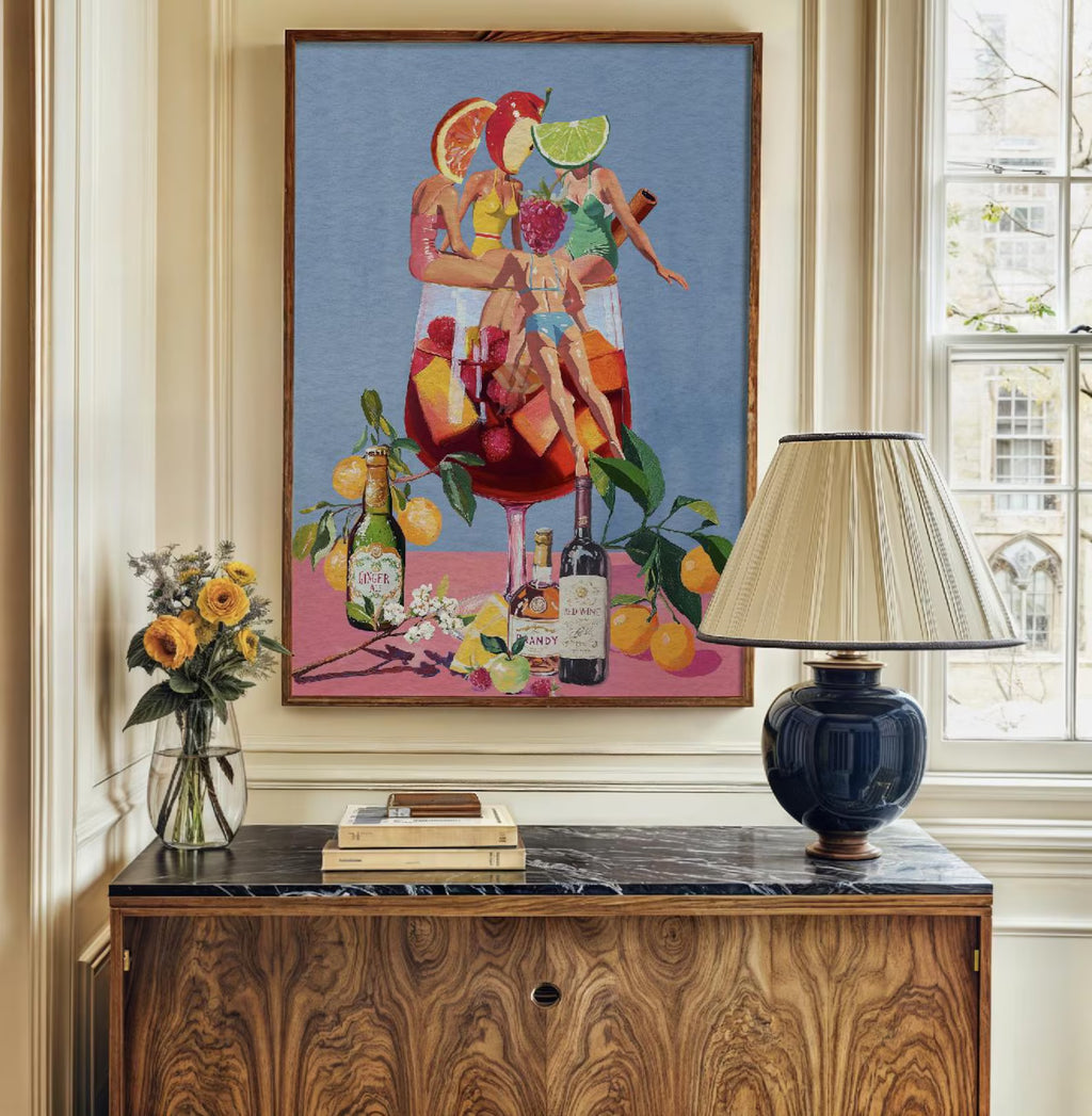 Vibrant Sangria Art Print: Playful Cocktail Wall Decor for Bar, Kitchen, and Wine Enthusiasts