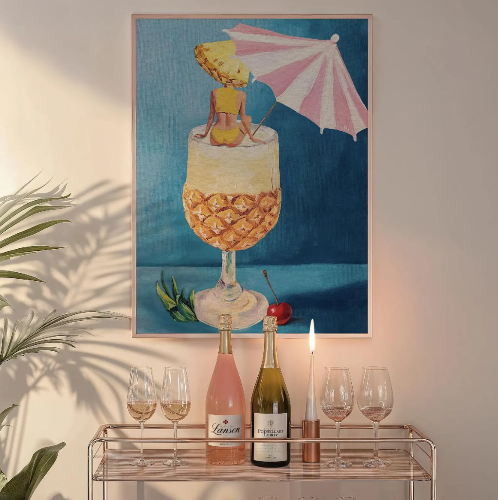 Tropical Girl's Pina Colada Pineapple Cocktail Bar Poster - Fun Home Decor Wall Art Print