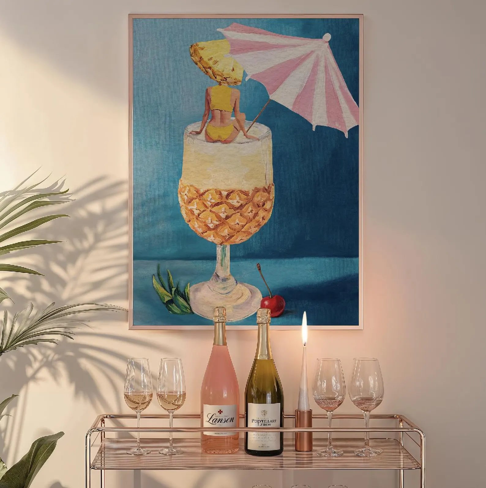 Tropical Girl's Pina Colada Pineapple Cocktail Bar Poster - Fun Home Decor Wall Art Print