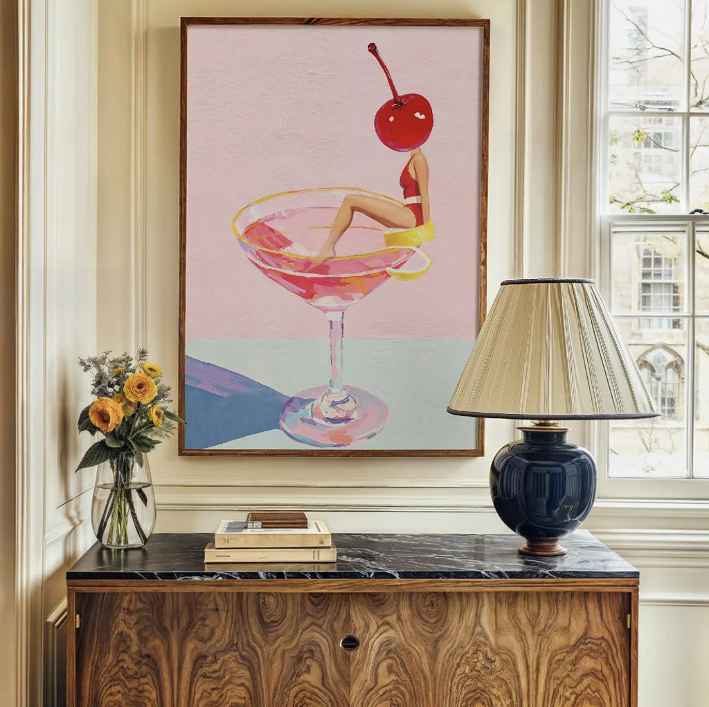 Elegant Cosmopolitan Cocktail Wall Art: Pink Drink Aesthetic Poster for Chic Bar & Home Decor