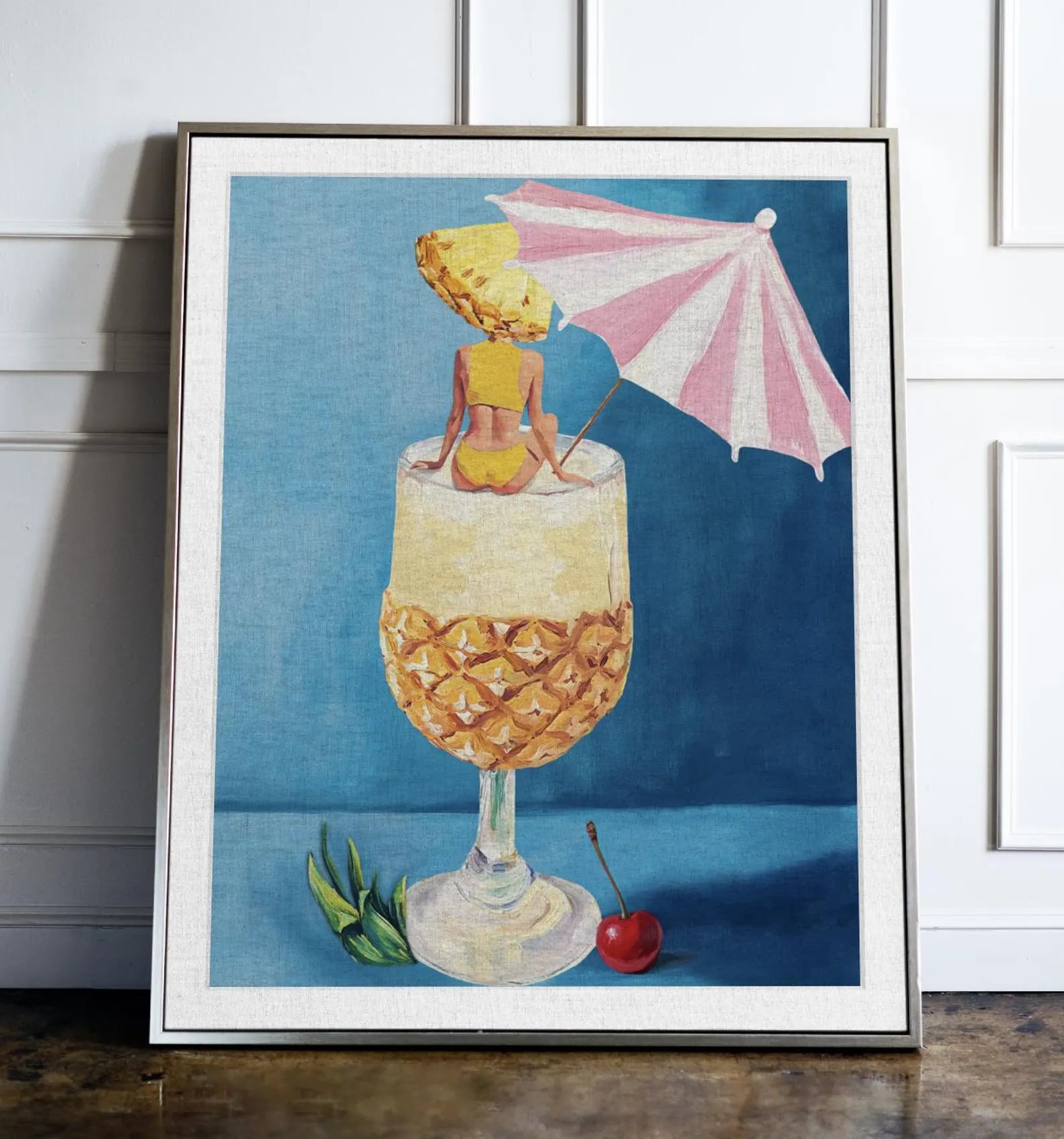 Tropical Girl's Pina Colada Pineapple Cocktail Bar Poster - Fun Home Decor Wall Art Print